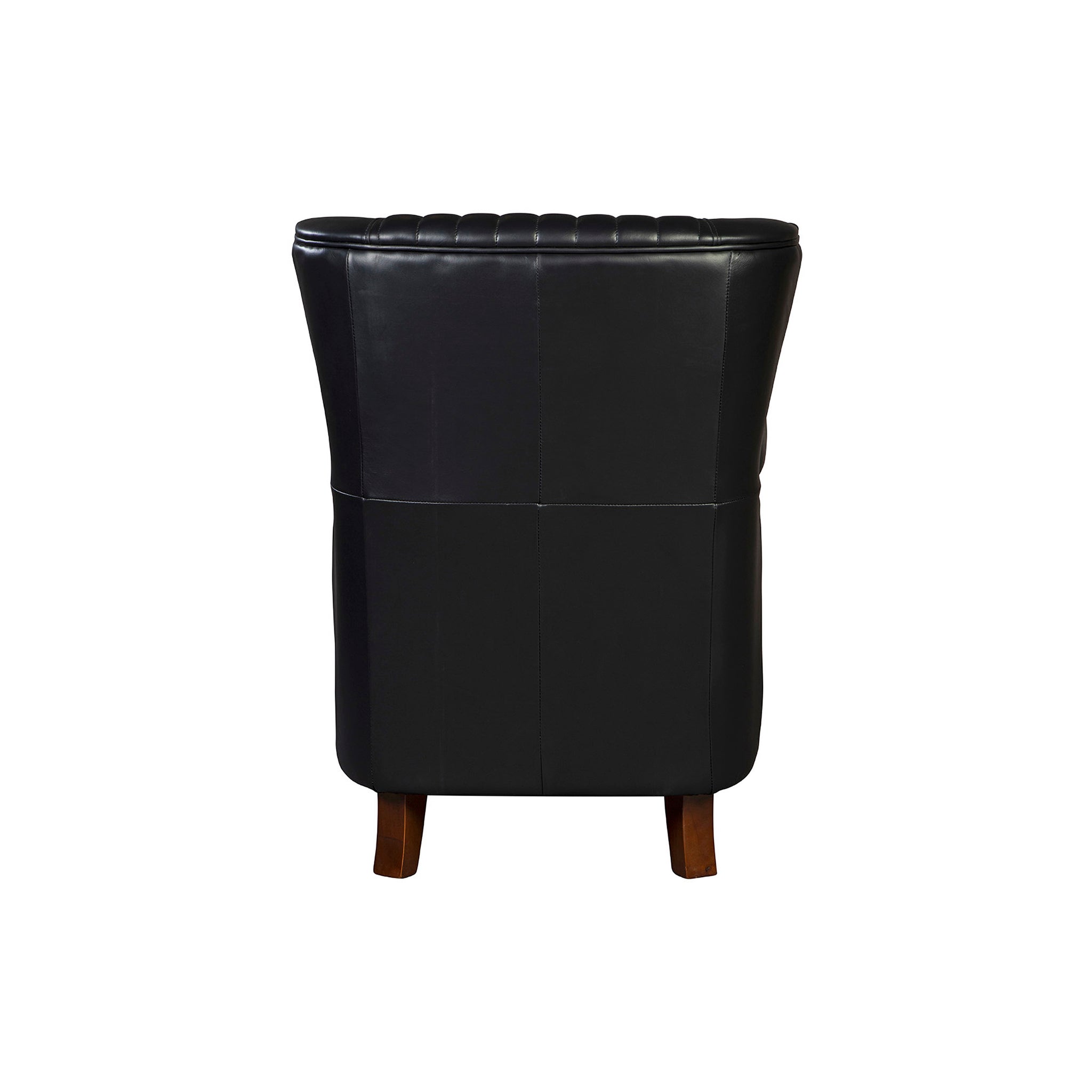 Black Les Puces Leather Club Chair: Rear view, smooth black leather finish