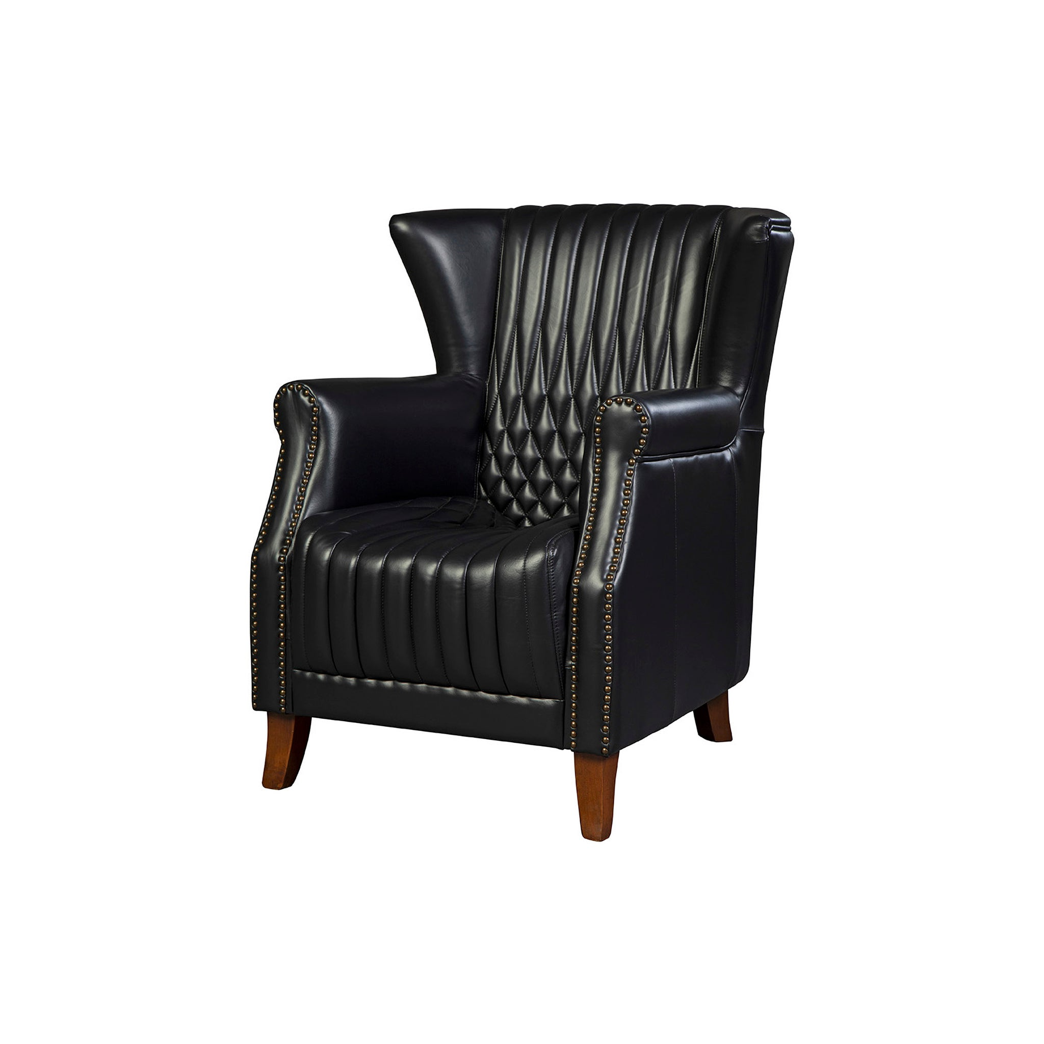 Black Les Puces Leather Club Chair: Three-quarter studio view, black leather