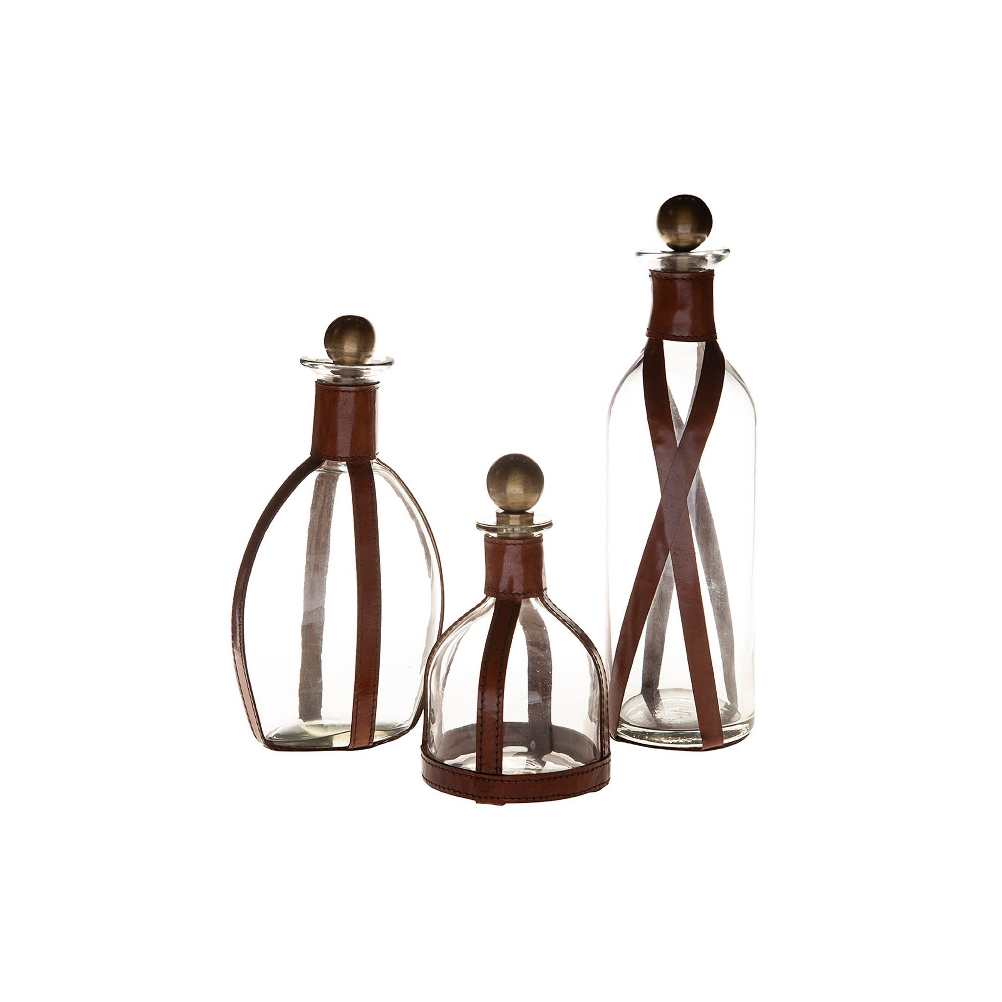 Trevano Glass Leather Bottles, Set of 3
