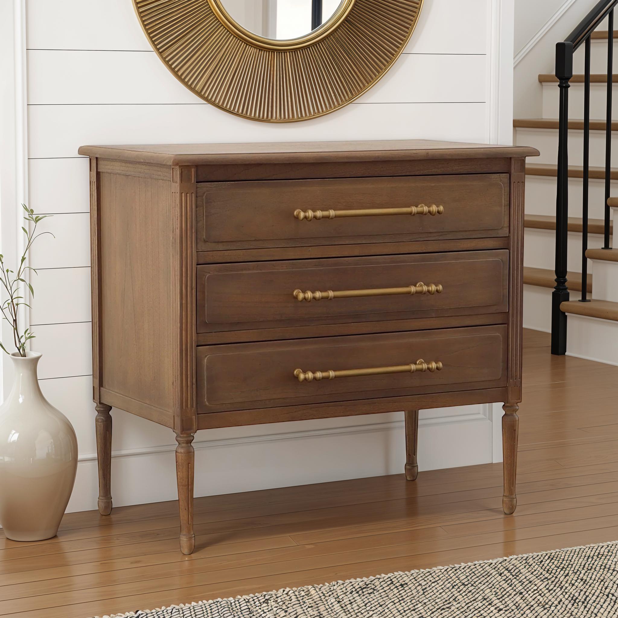 Walnut Oak Chest with Antique Gold Hardware