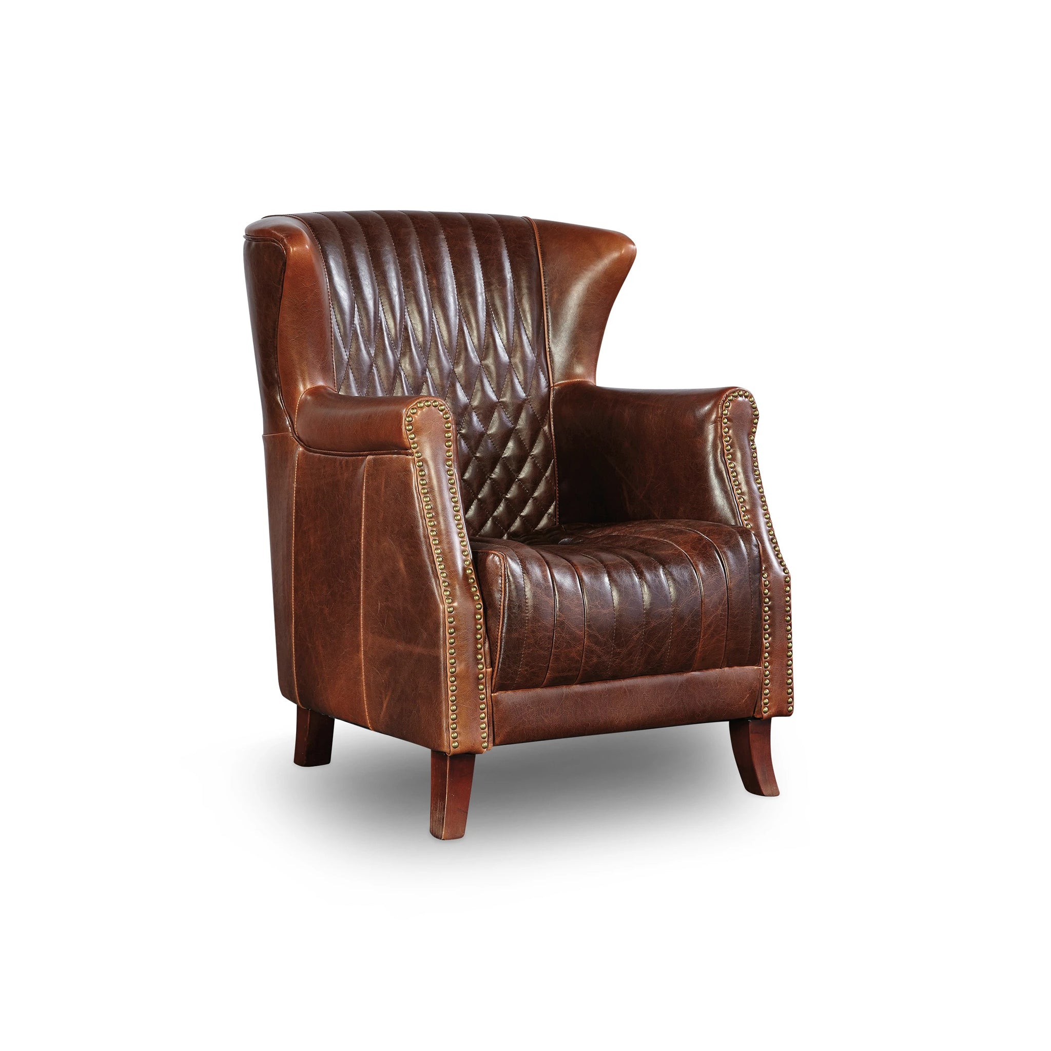Brown Les Puces Leather Club Chair: Chair front view, white background