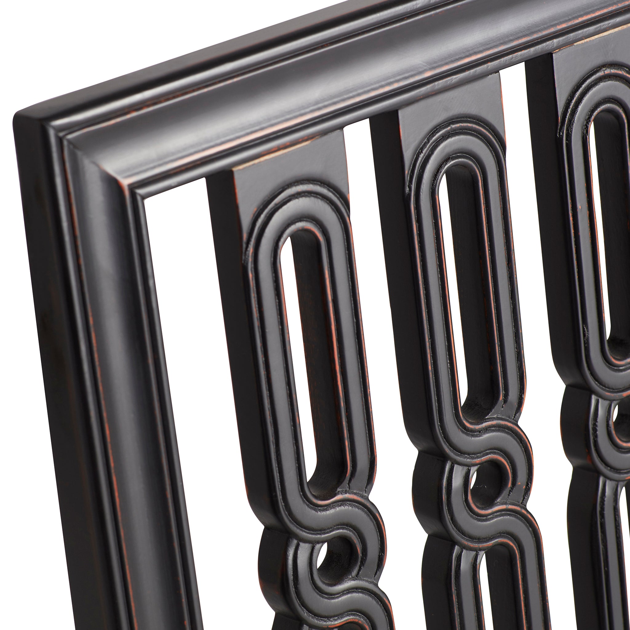 Closeup View of the Gustavian Dining Chair Back (Color - Black) on a White Background