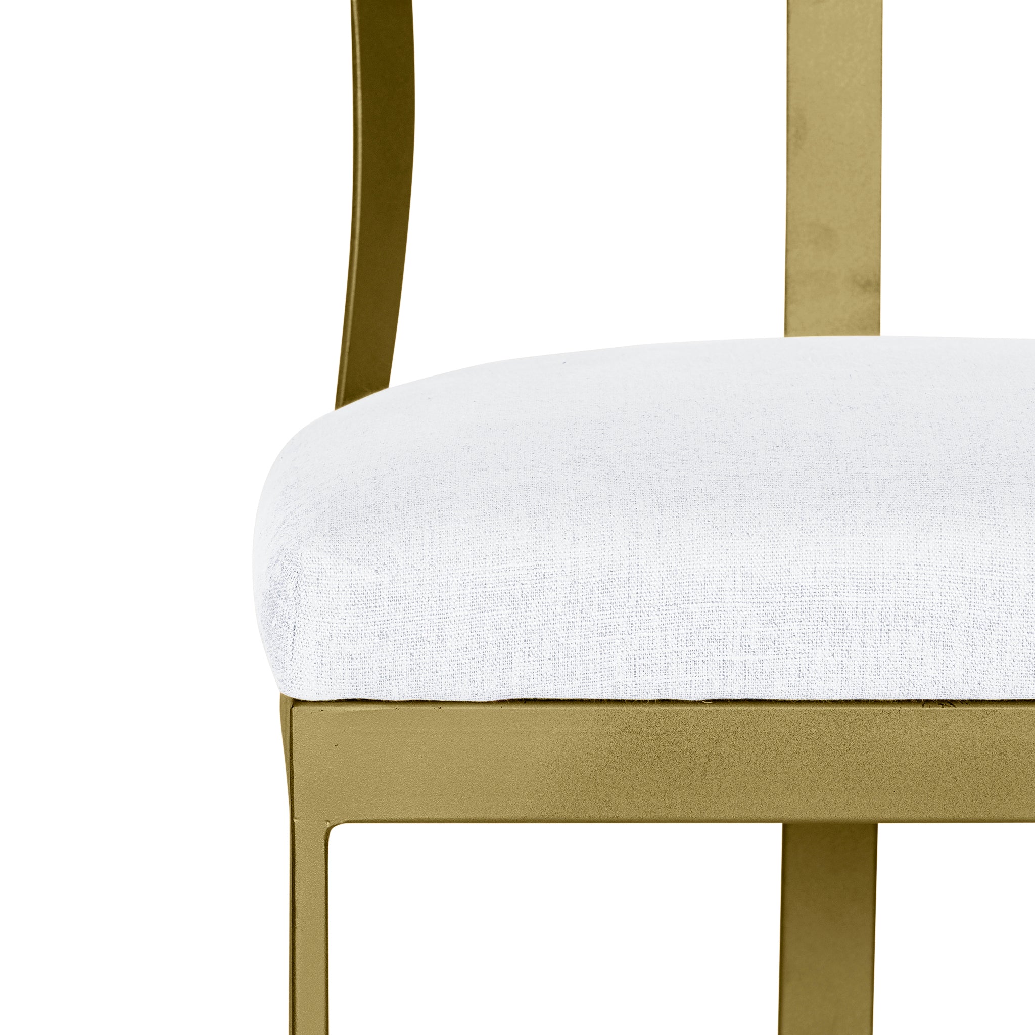 Emerson Stool – Close-up of white cushioned seat with gold metal frame.