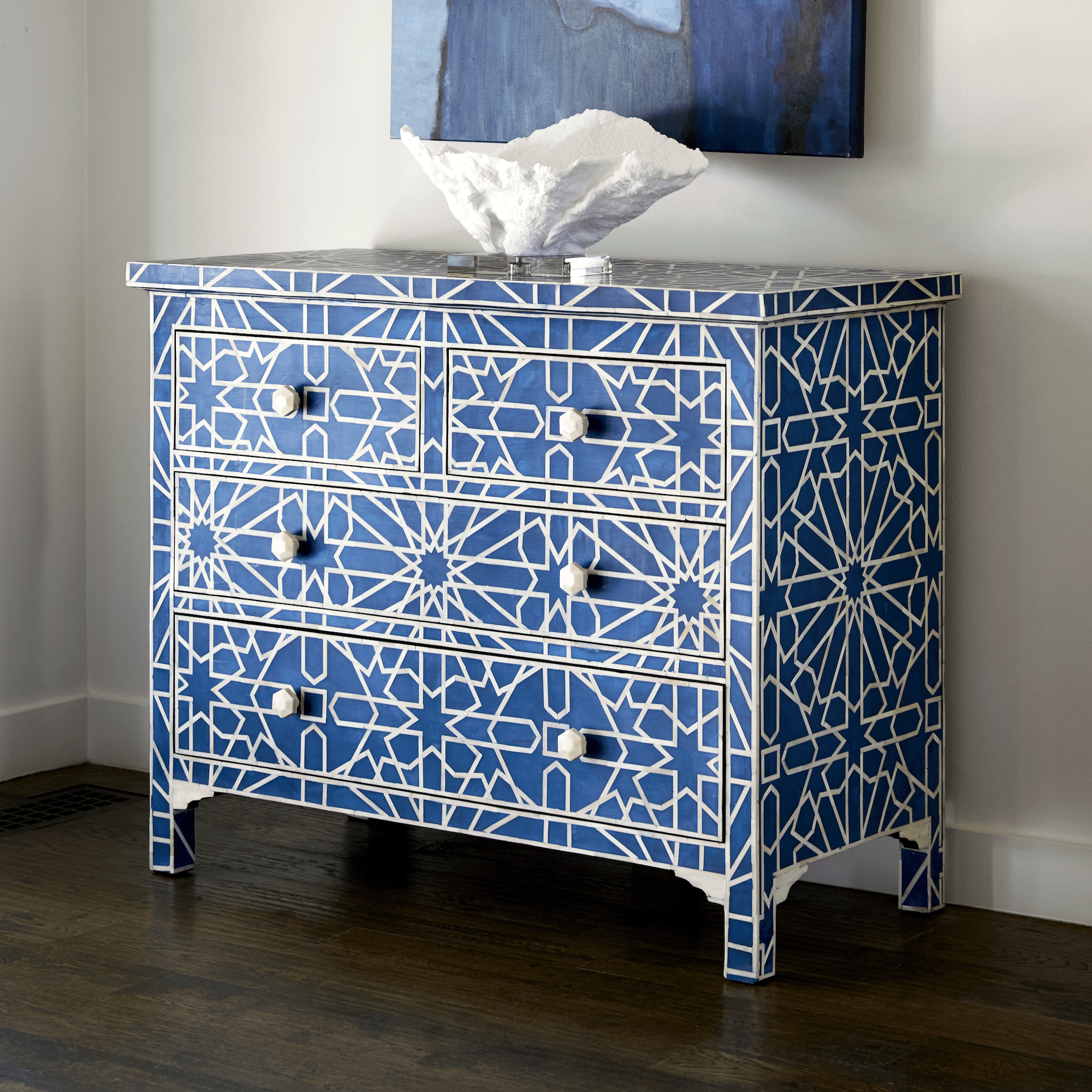Sapphire Bone Inlay Moroccan Chest Sapphire Bone Inlay Moroccan Chest