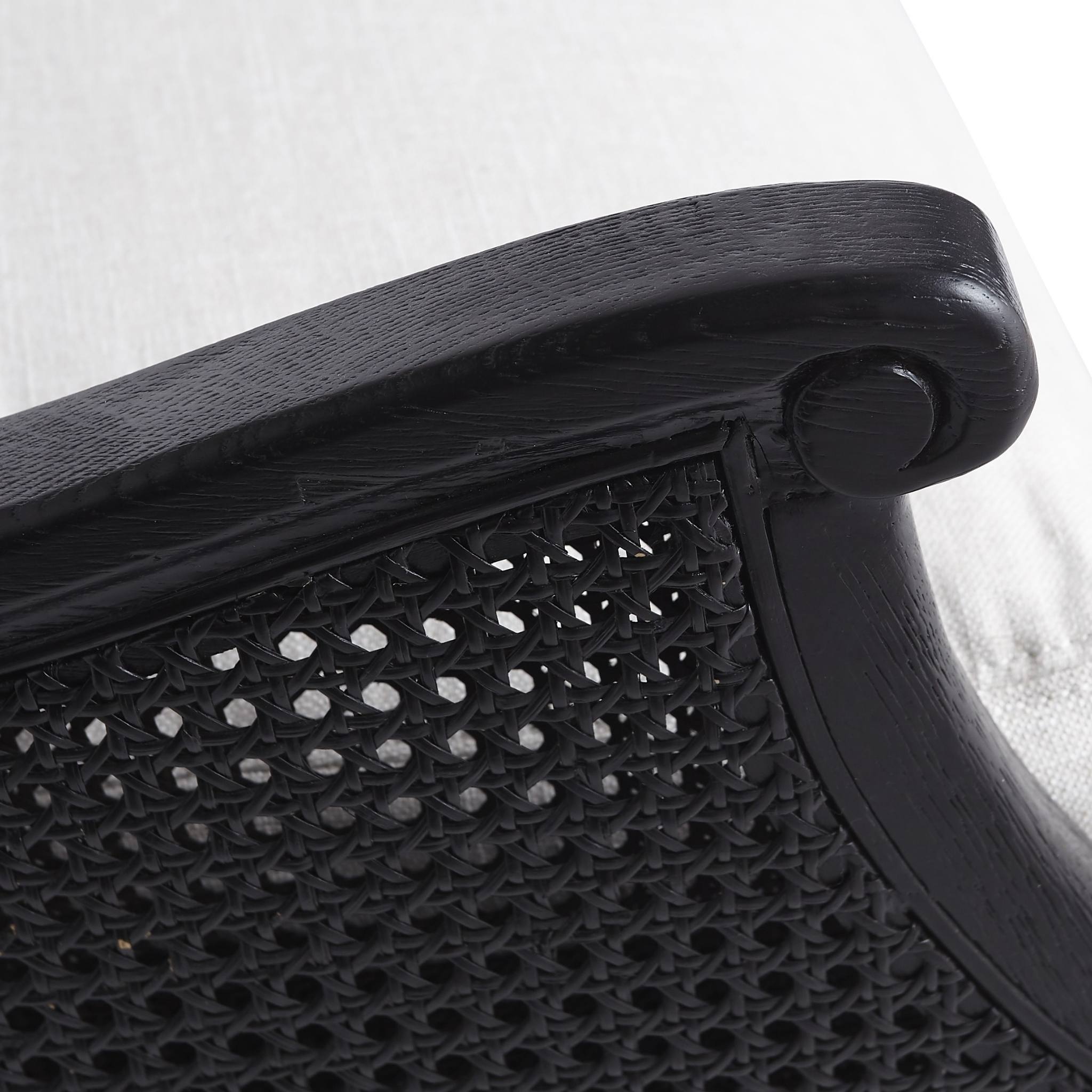 Closeup View of the Halle Cane Back Chair Arm (Color - Black)