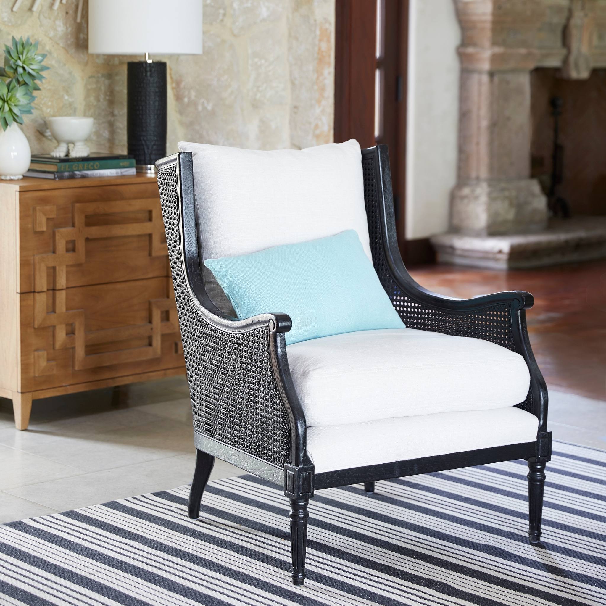 Halle Cane Back Chair Arm (Color - Black) in a Living Room Setting