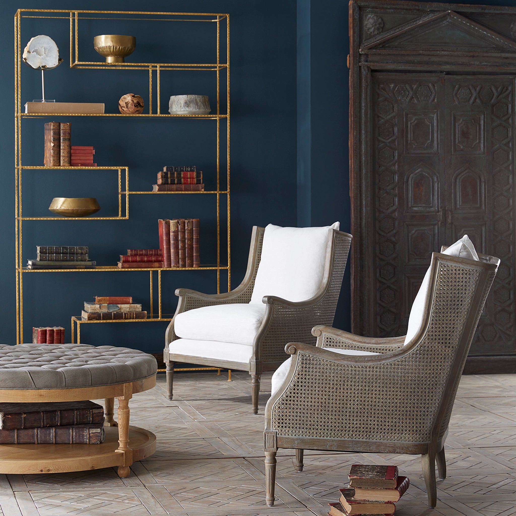Halle Cane Back Chair Arm (Color - Natural) in a Living Room Setting