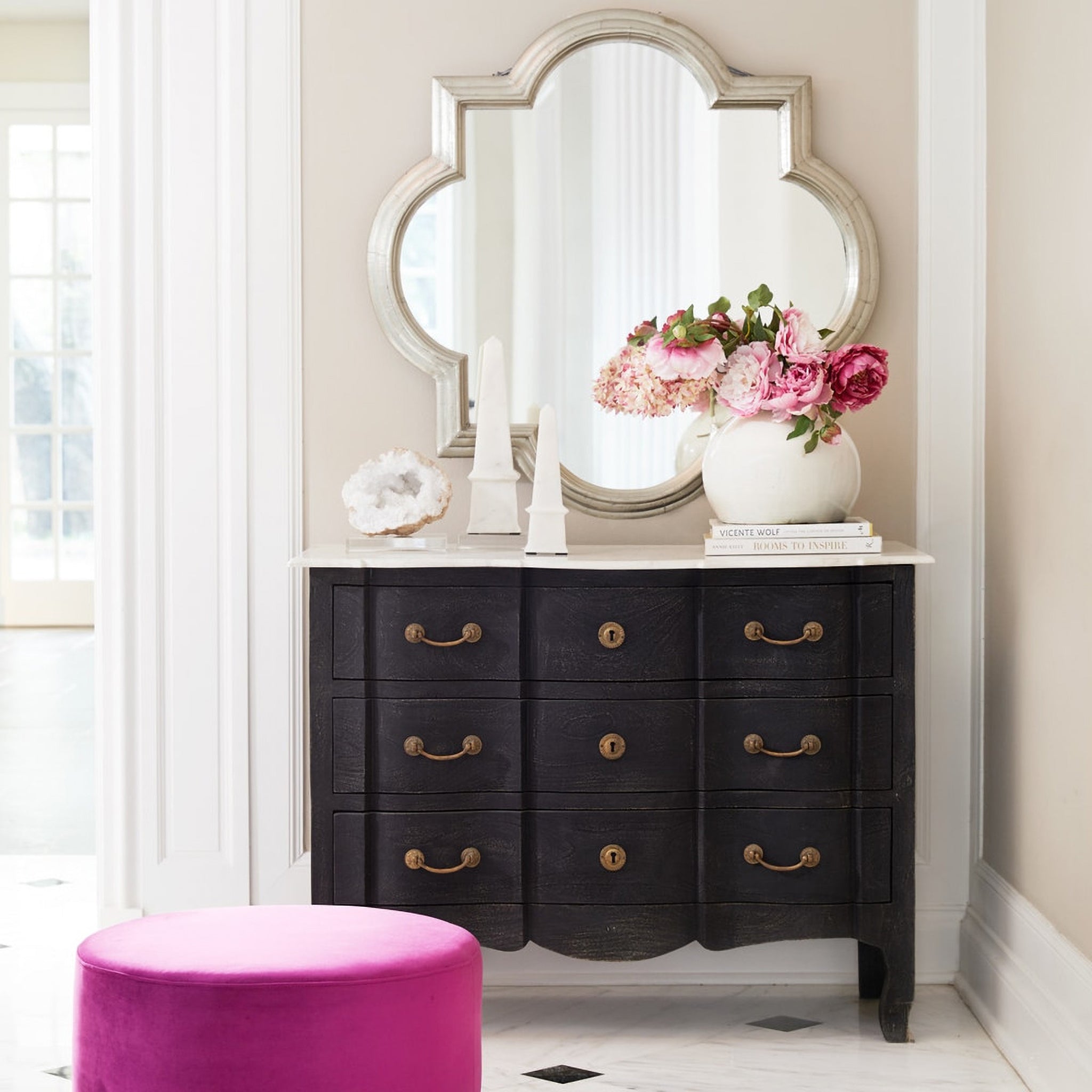 Serpentine Chest with Marble Top | Wisteria Black Serpentine Chest with Marble Top | Wisteria Black