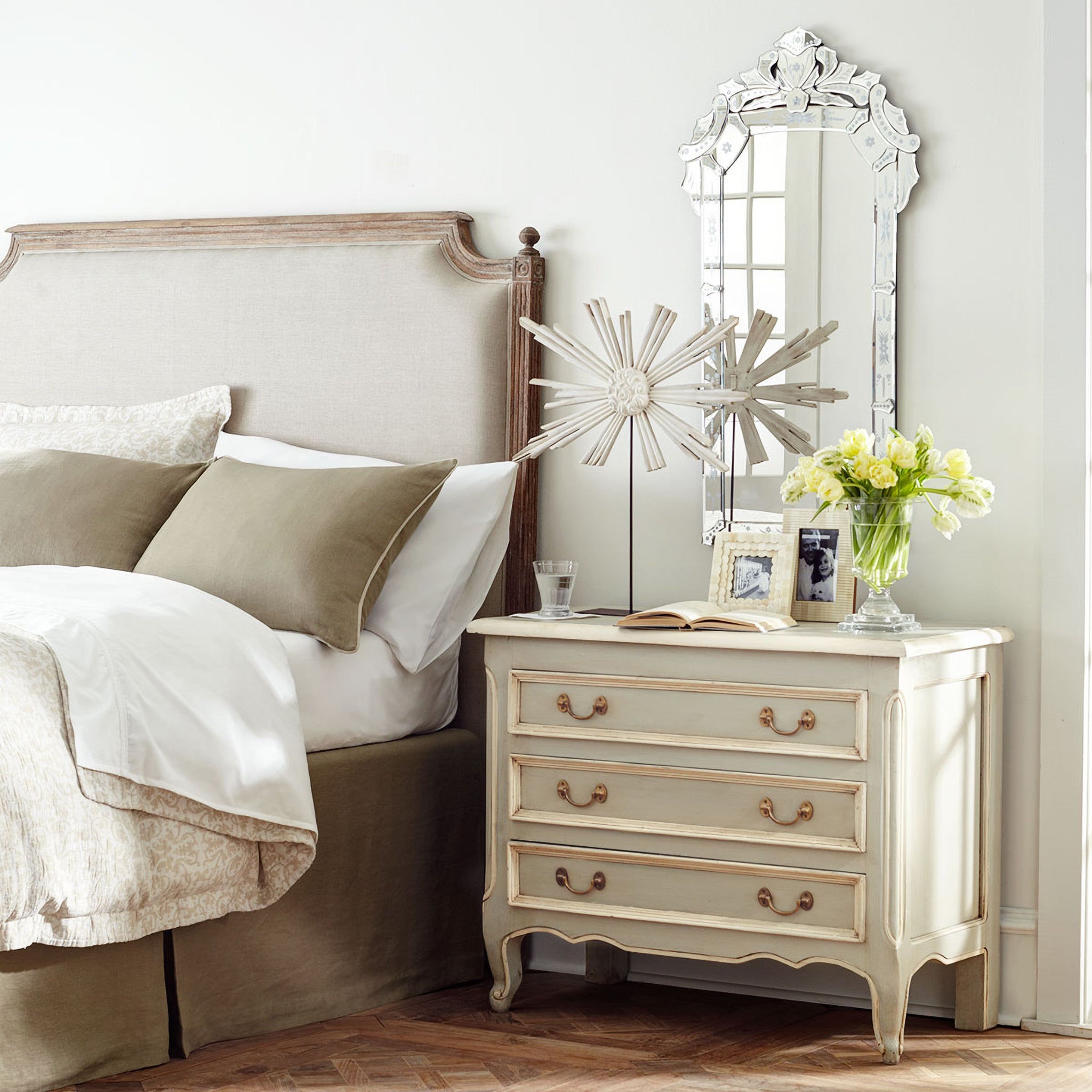 Norwich Mango Wood Three-Drawer Chest: Chest in bedroom with mirror