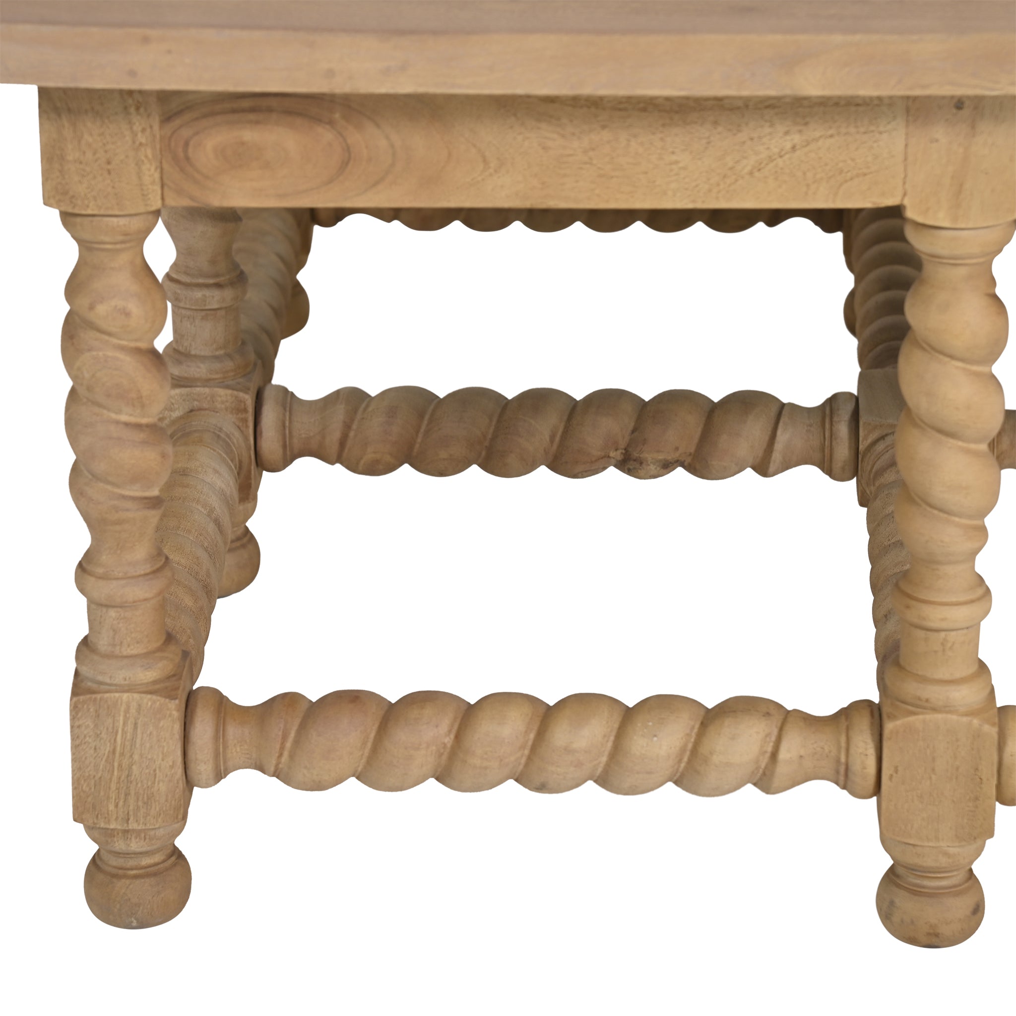 Barley Twist Coffee Table Square Birch Close Up Leg View
