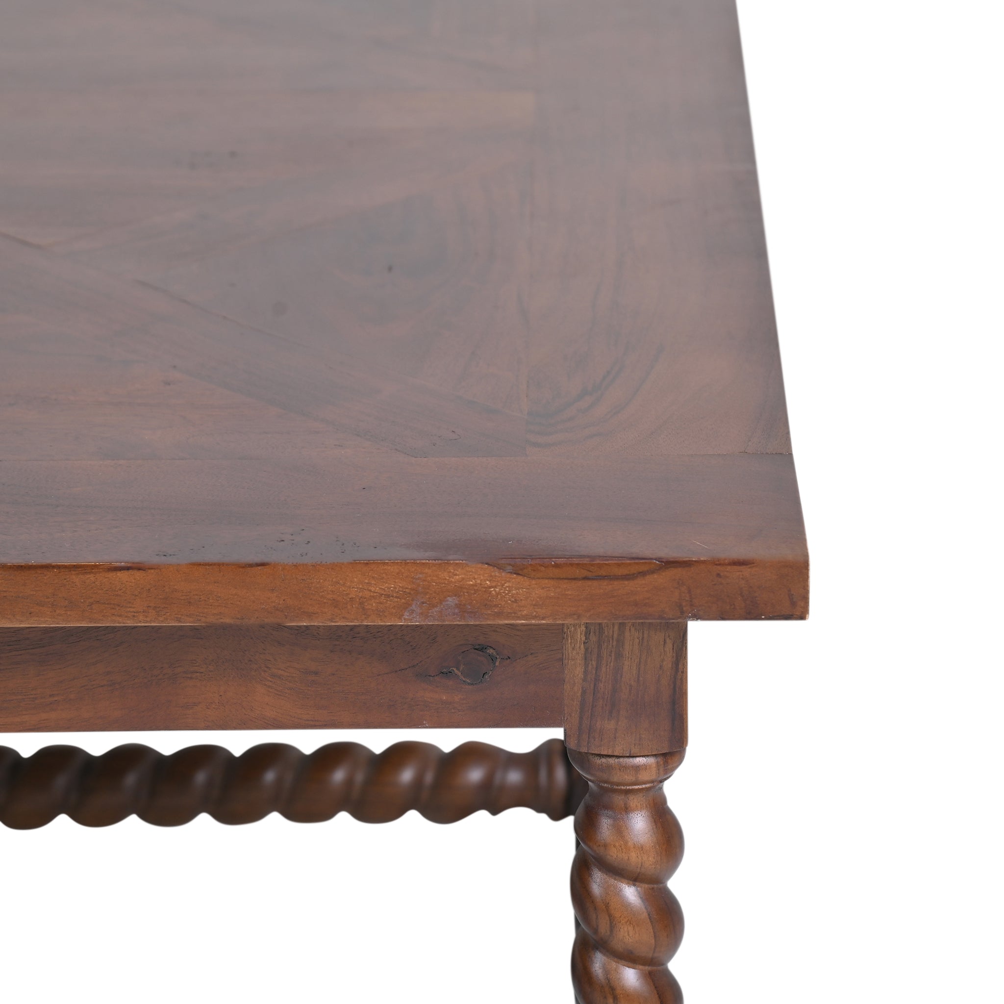 Barley Twist Coffee Table Square Walnut Close Up Corner View