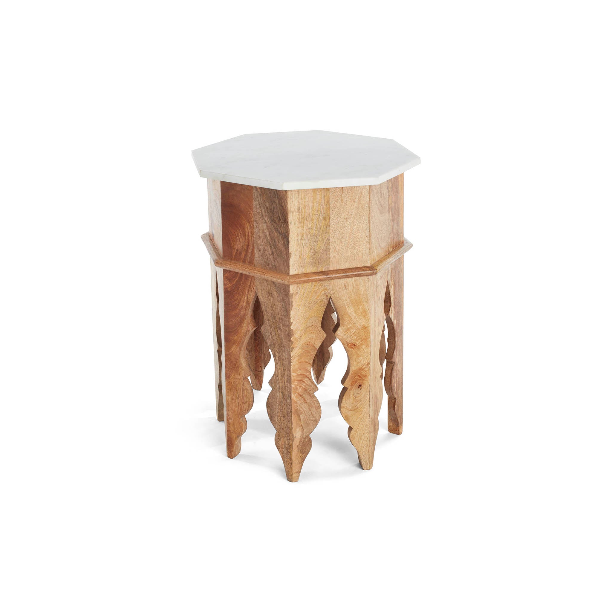 Marble and Wood Moroccan Side Table