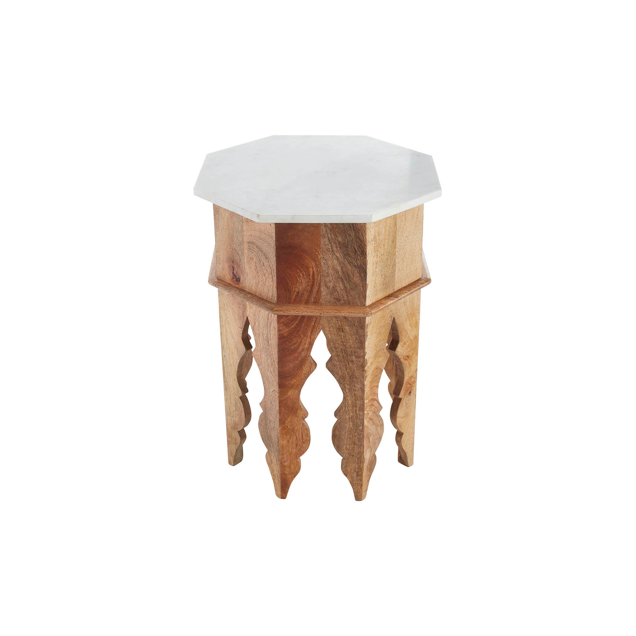 Marble and Wood Moroccan Side Table