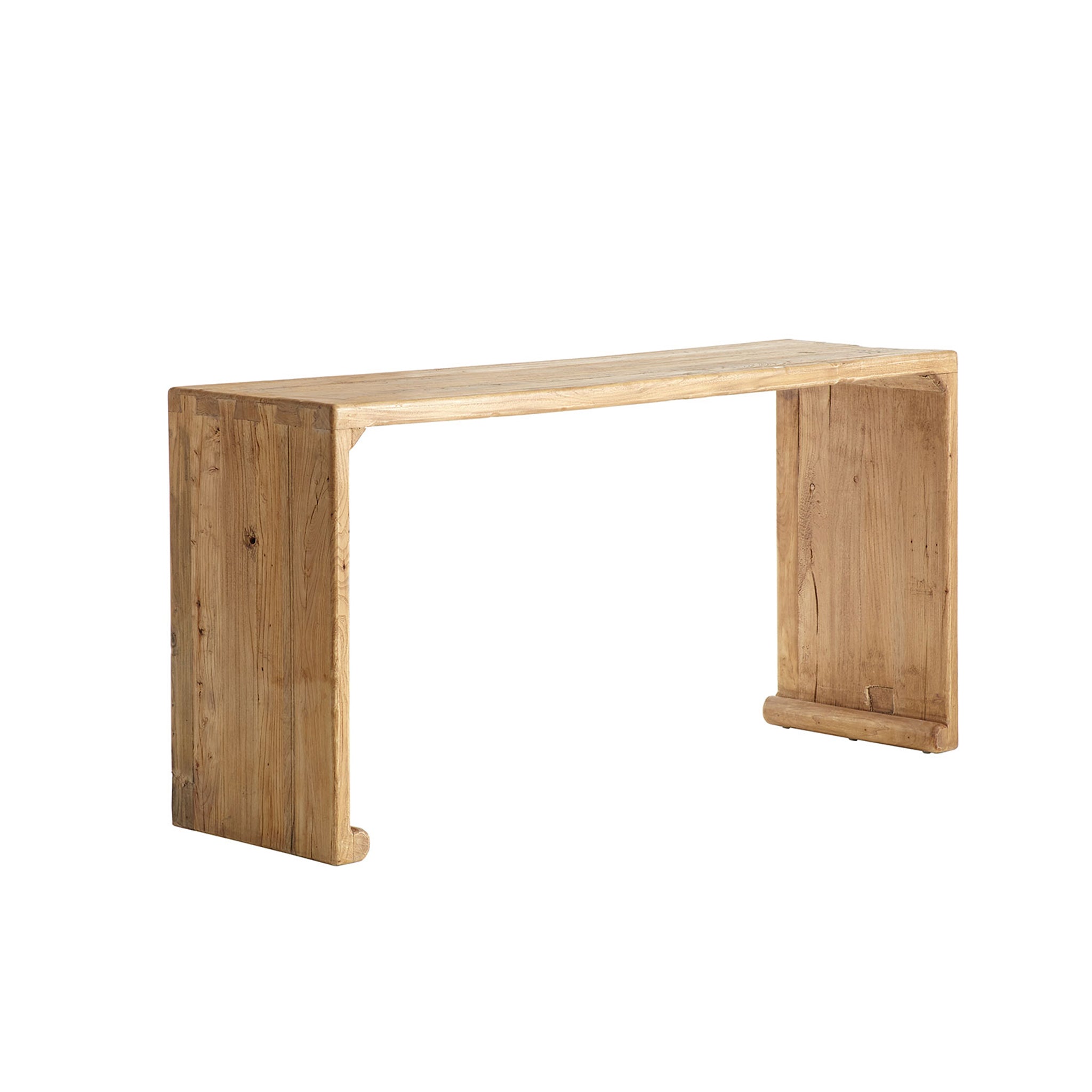 Rustic Console Table – Natural wood finish, minimalist design, white background.