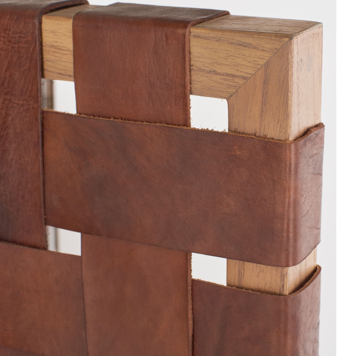 Detailed view of the Gortari Woven Leather Headboard weave pattern