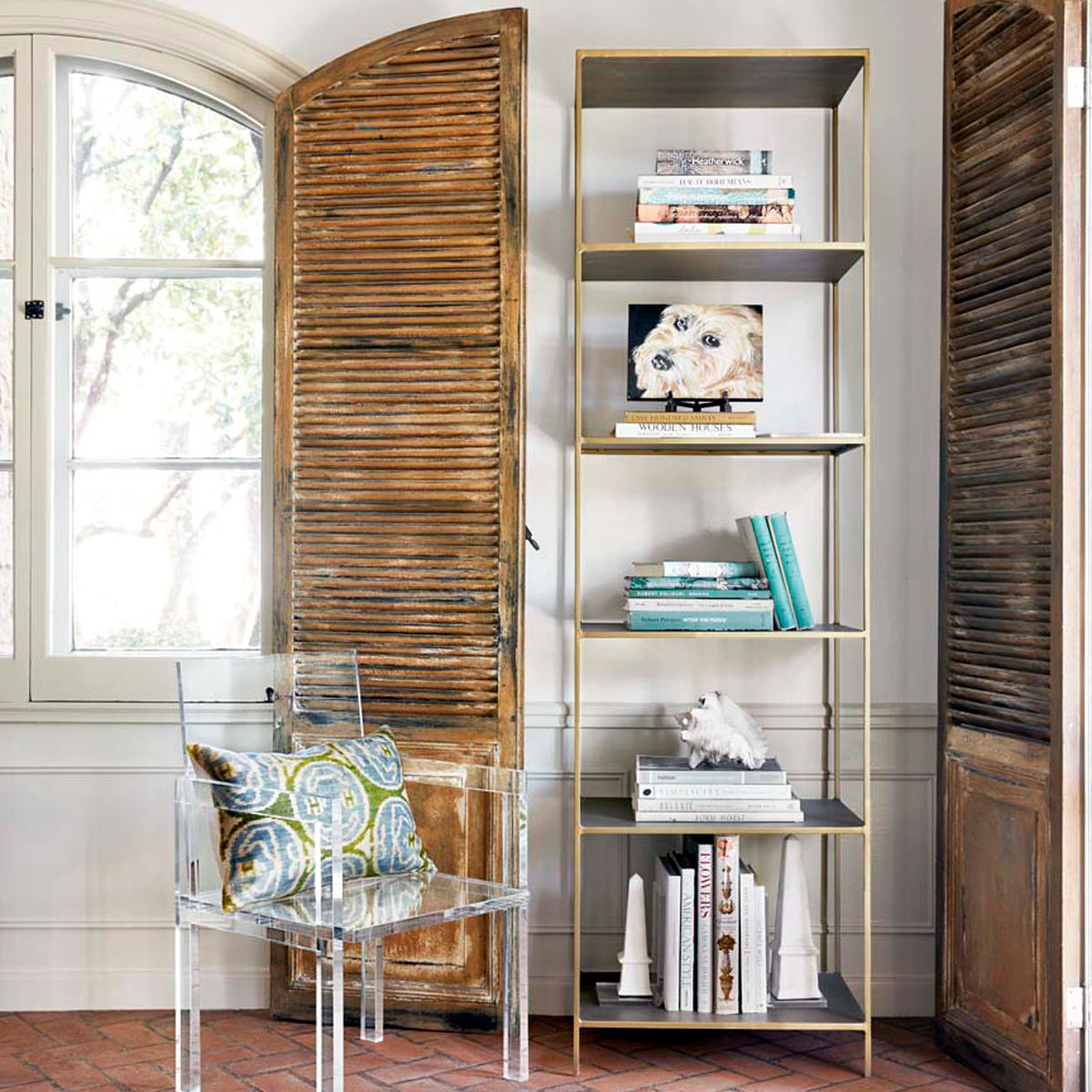 Tower Bookshelf positioned beside a window in a room
