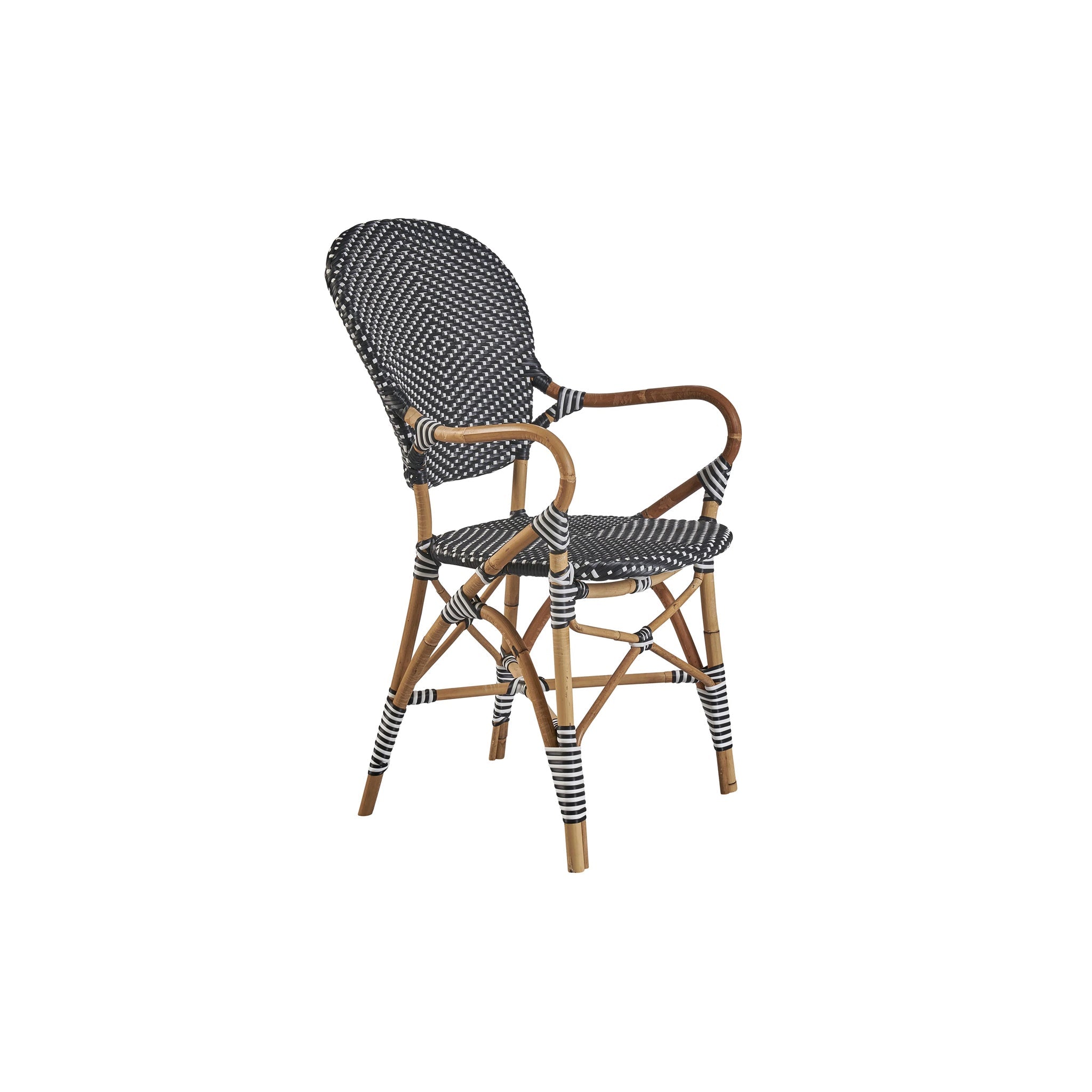 Bamboo and Rattan Bistro Chair Black and White Set of 2