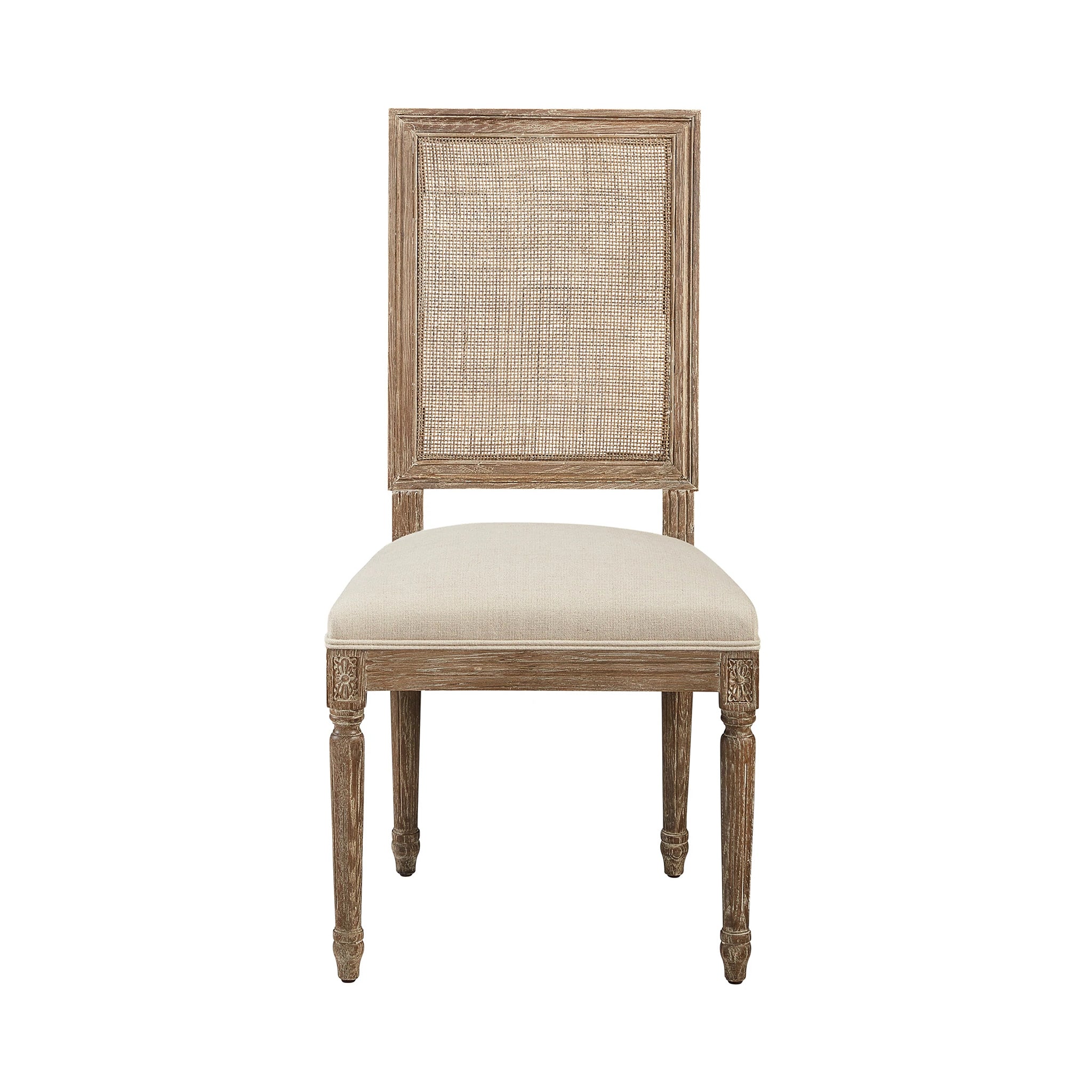 Rattan Back Linen and Oak Dining Chair - Set of 2