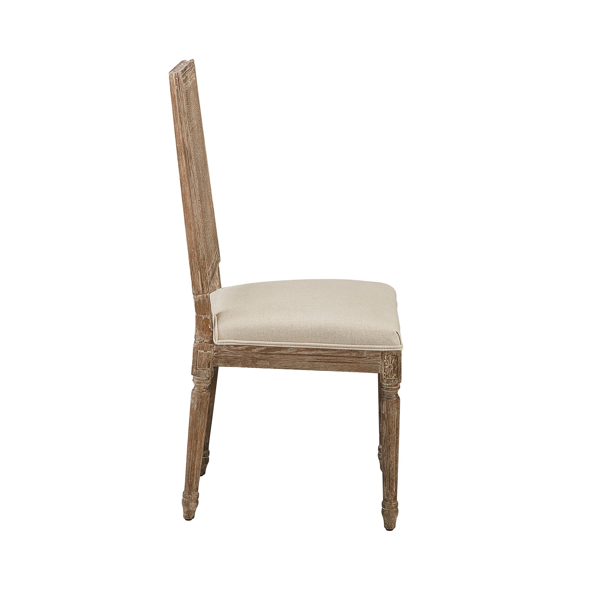 Rattan Back Linen and Oak Dining Chair - Set of 2
