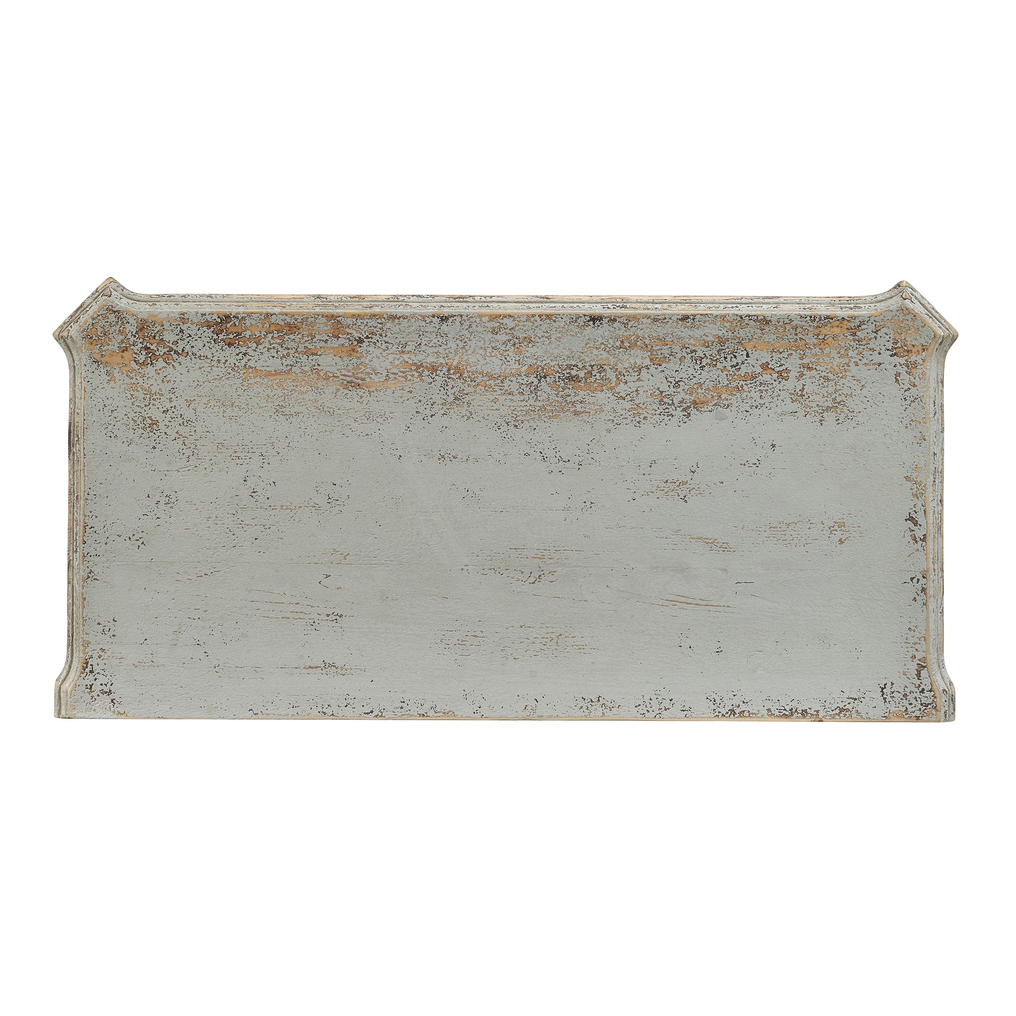 Aerial View of the Antique French Gray Linen Chest on a White Background
