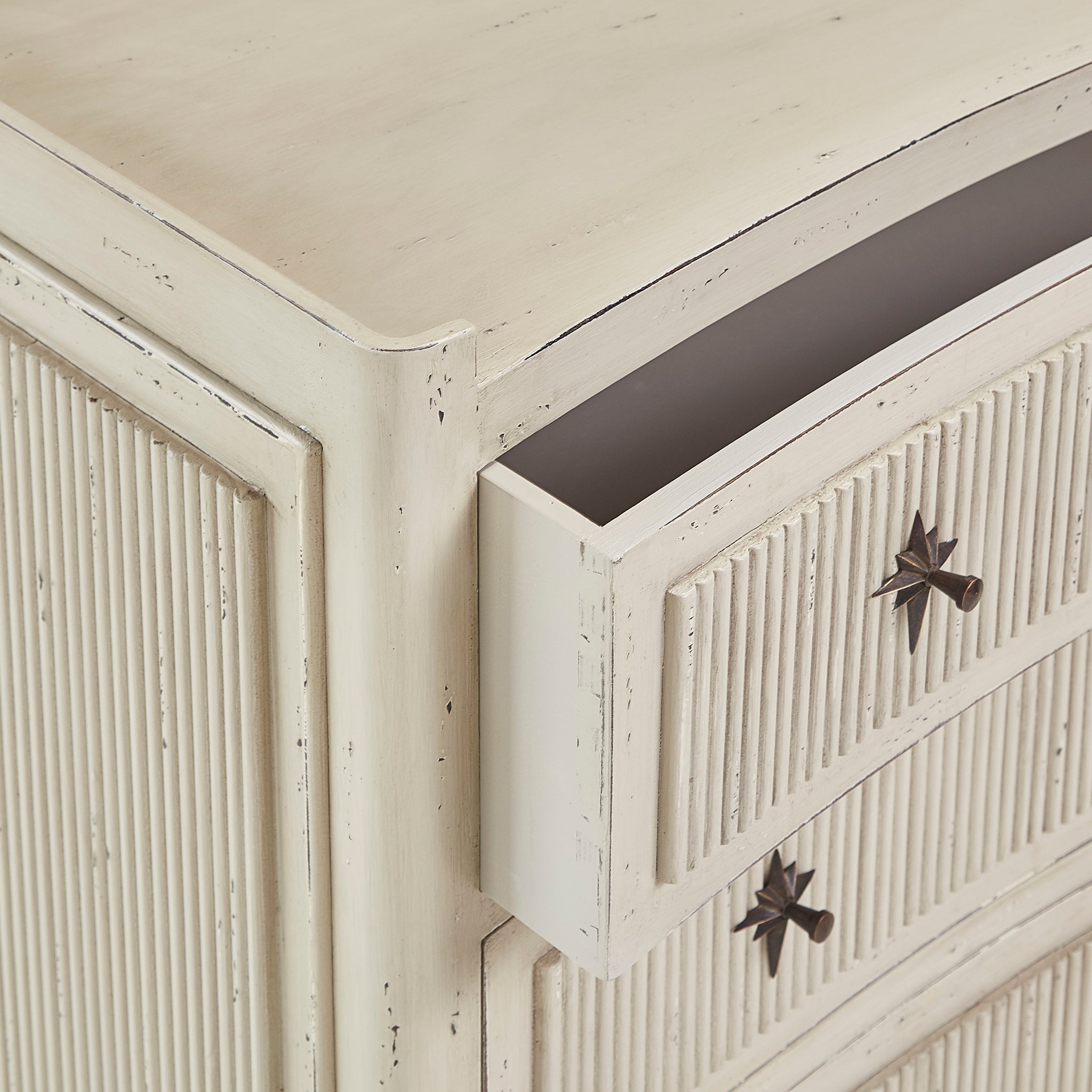 Mahogany Fluted Chest with Star Pulls