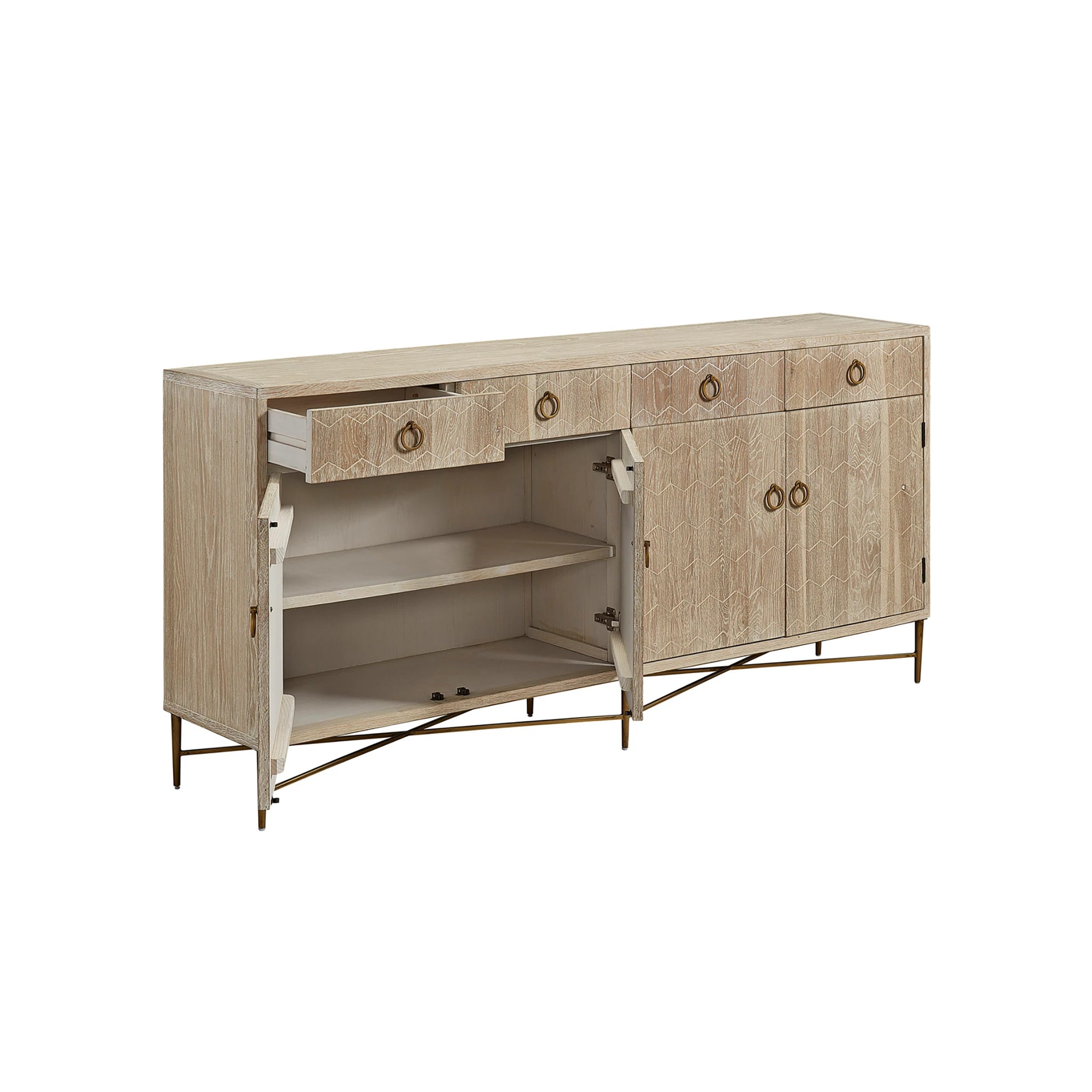 Carved Chevron Oak Sideboard