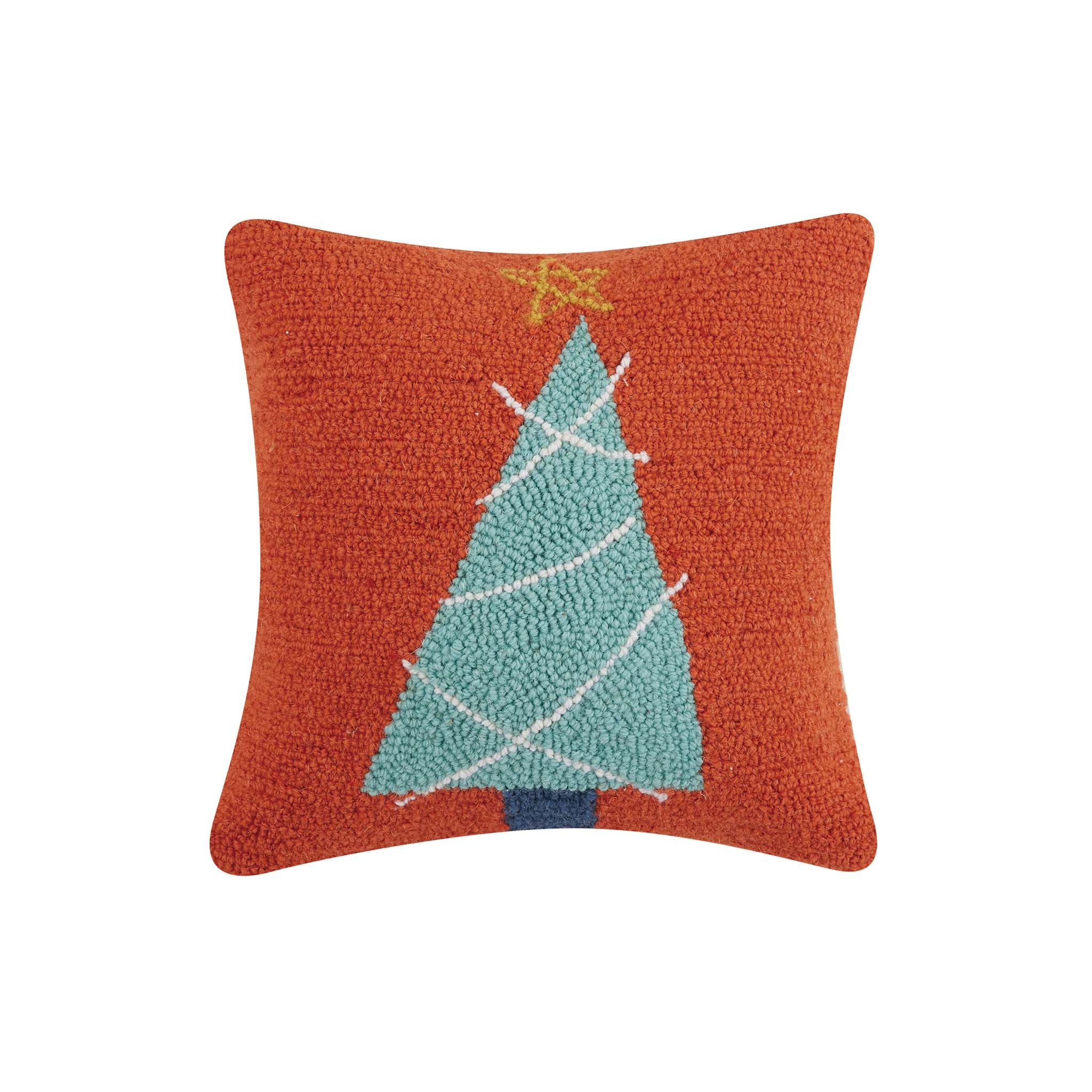 It's a Blue Christmas Tree Hooked Pillow