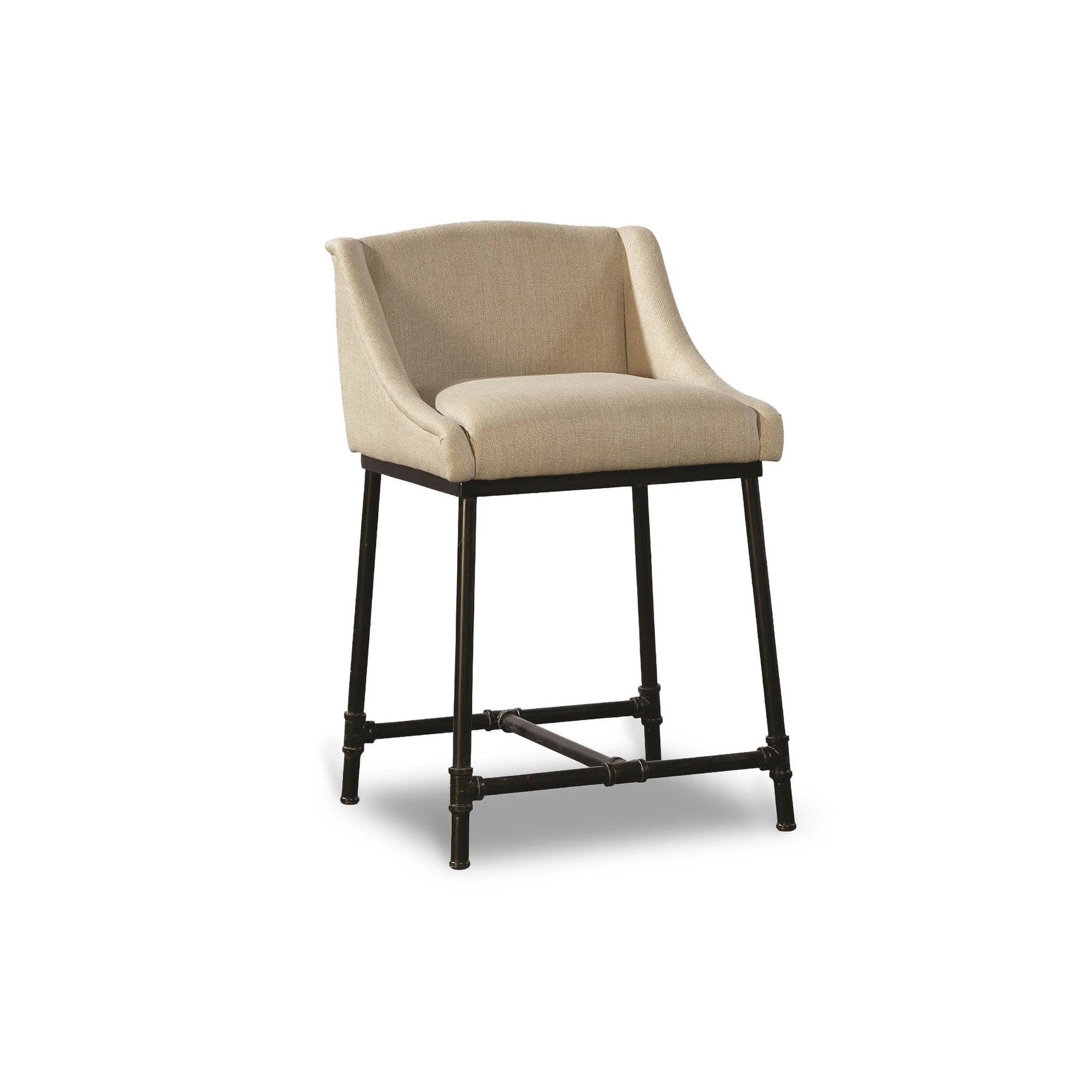 Linen & Iron Pipe Counter Stool