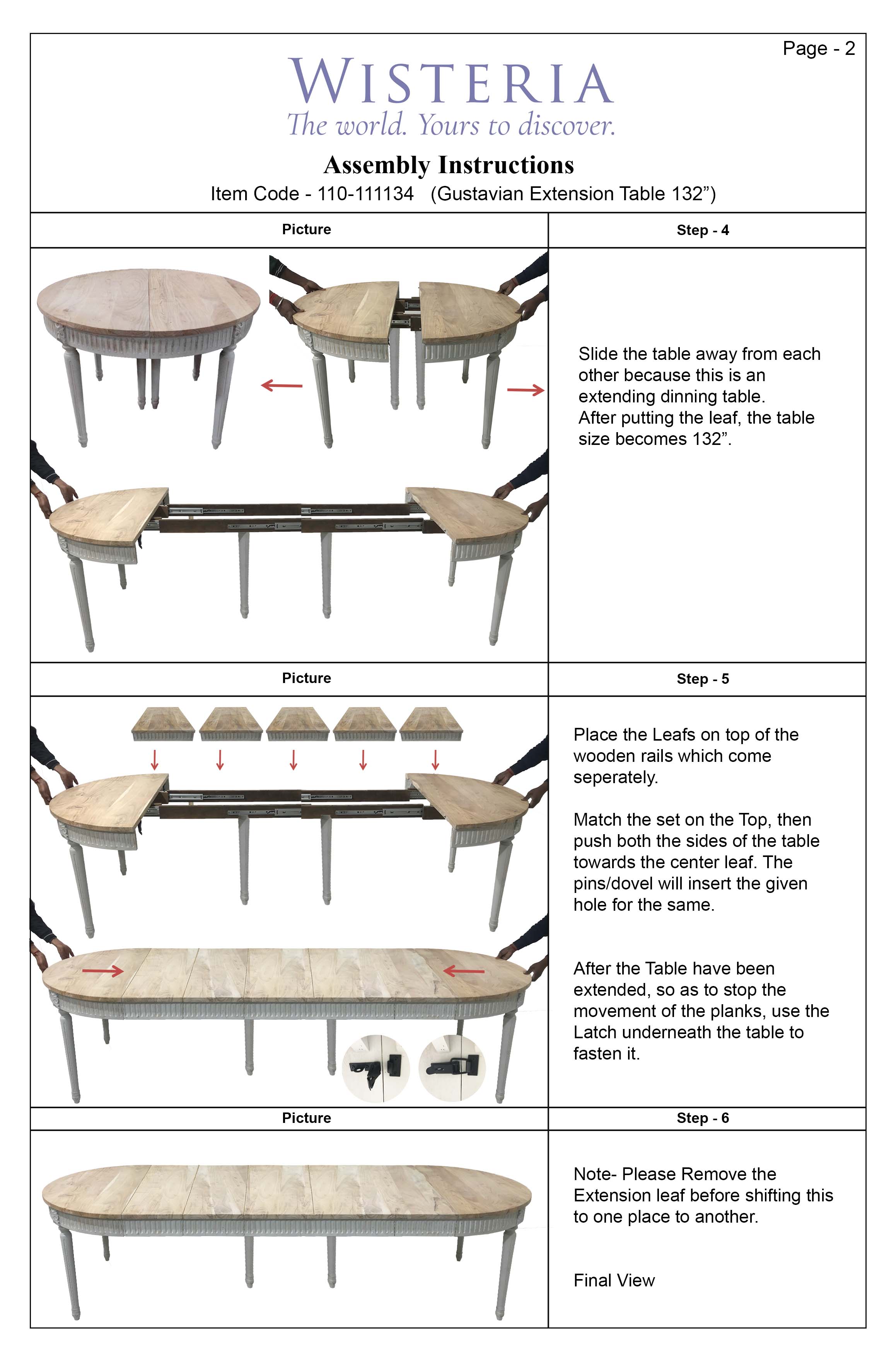 Additional Assembly Instructions for the Gustavian Extension Table
