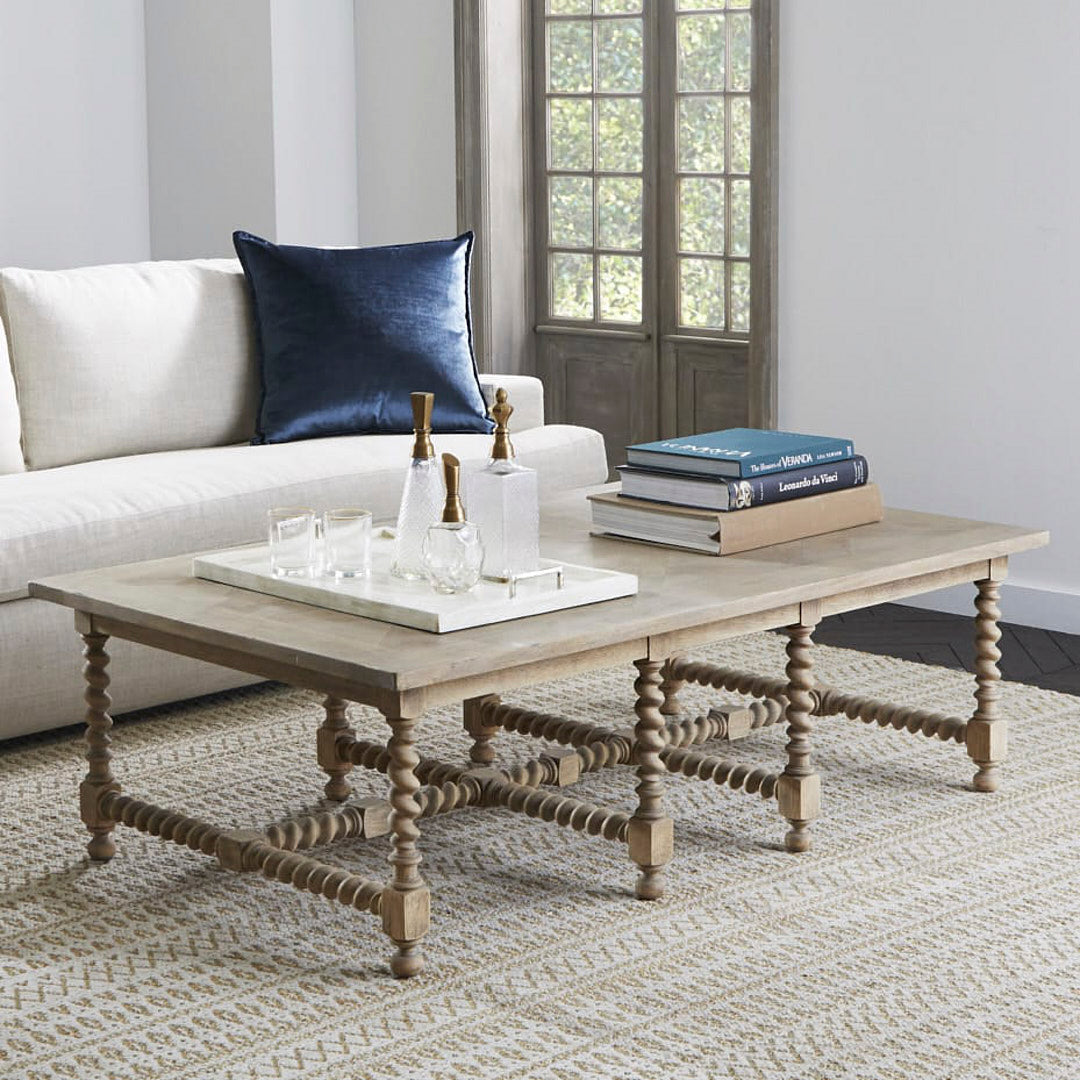 Barley Twist Coffee Table Rectangle Birch Living Room Setting
