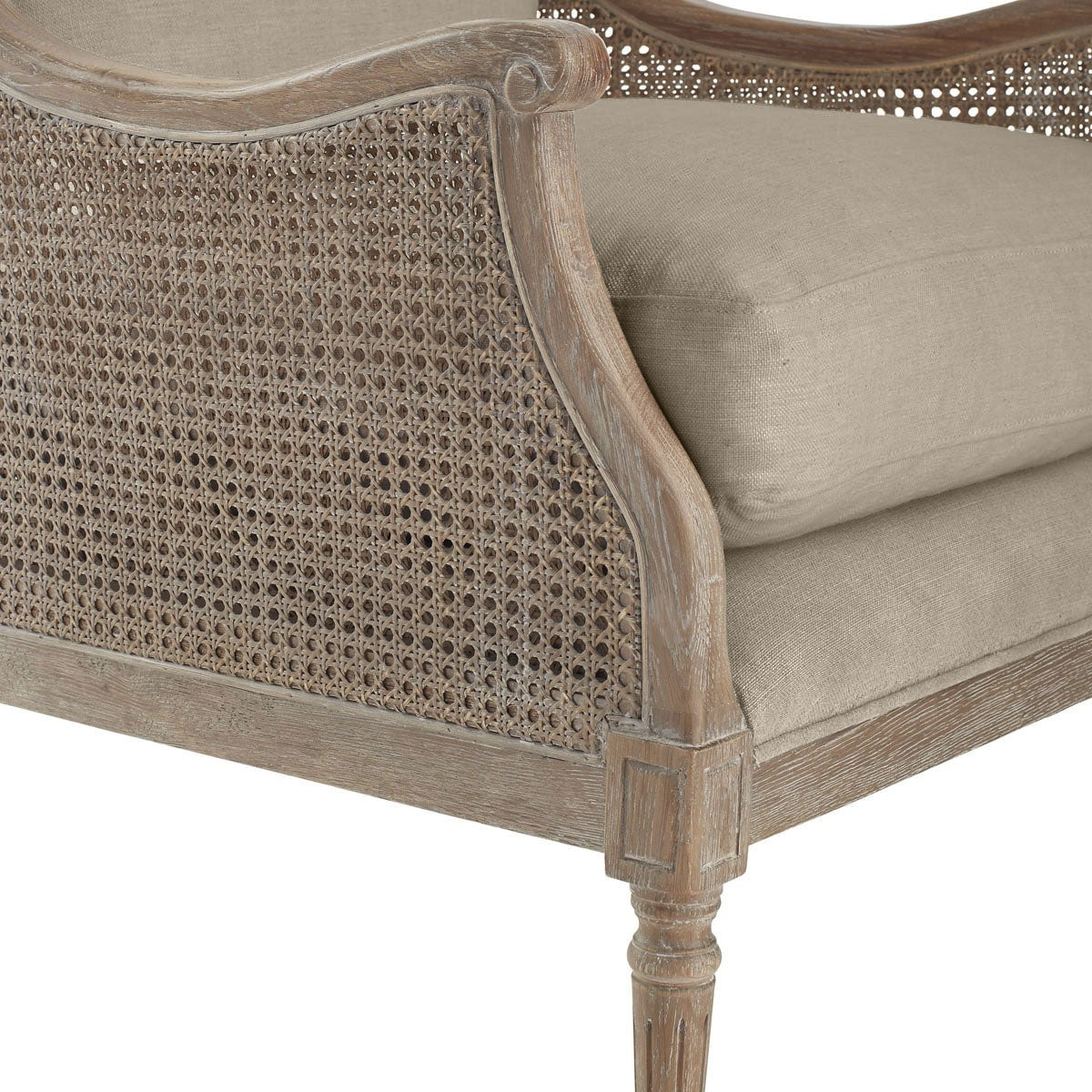Closeup View of the Halle Cane Back Chair Arm (Color - Natural) on a White Background