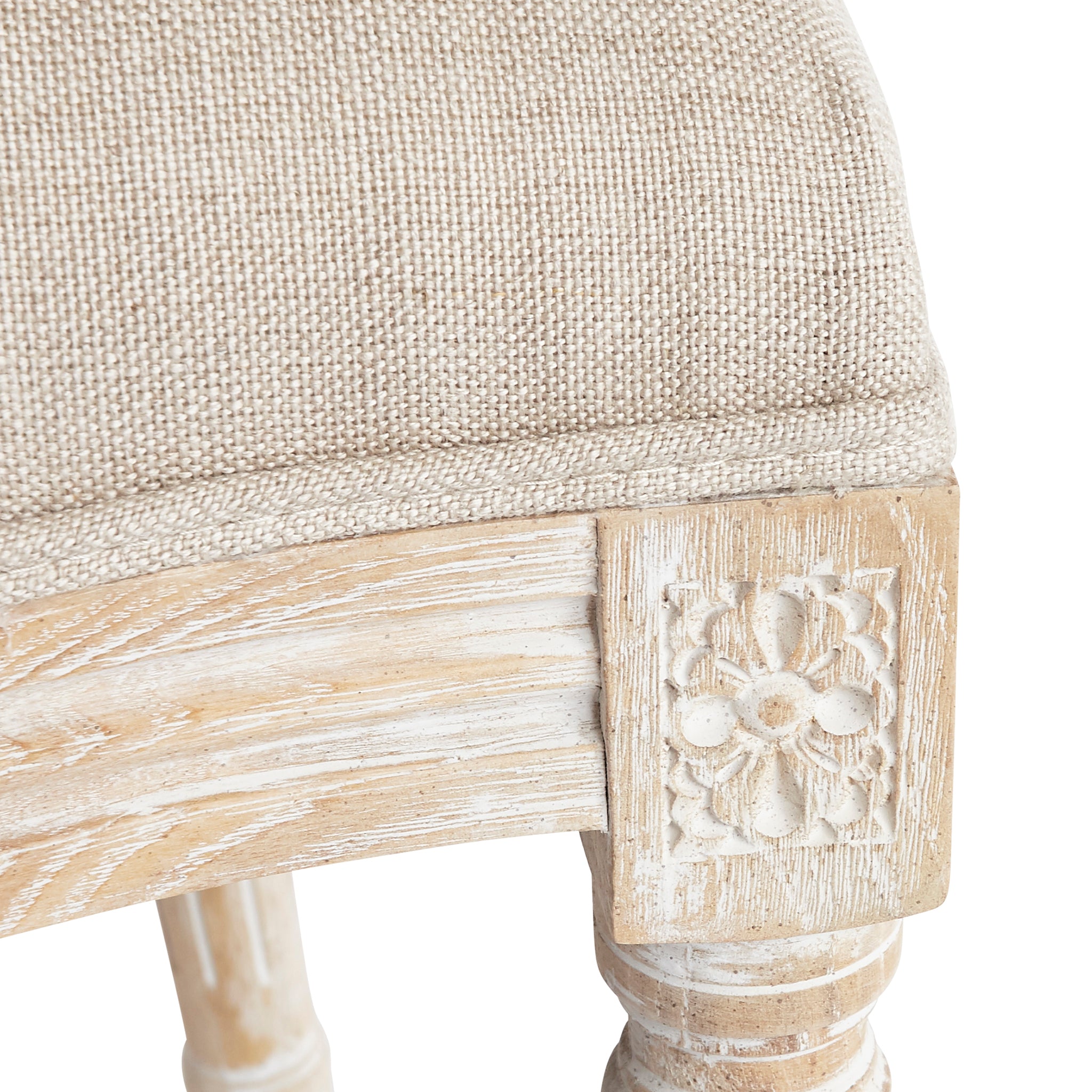 Natural Linen - Bleached Wood Louis XVI Side Chair Closeup View
