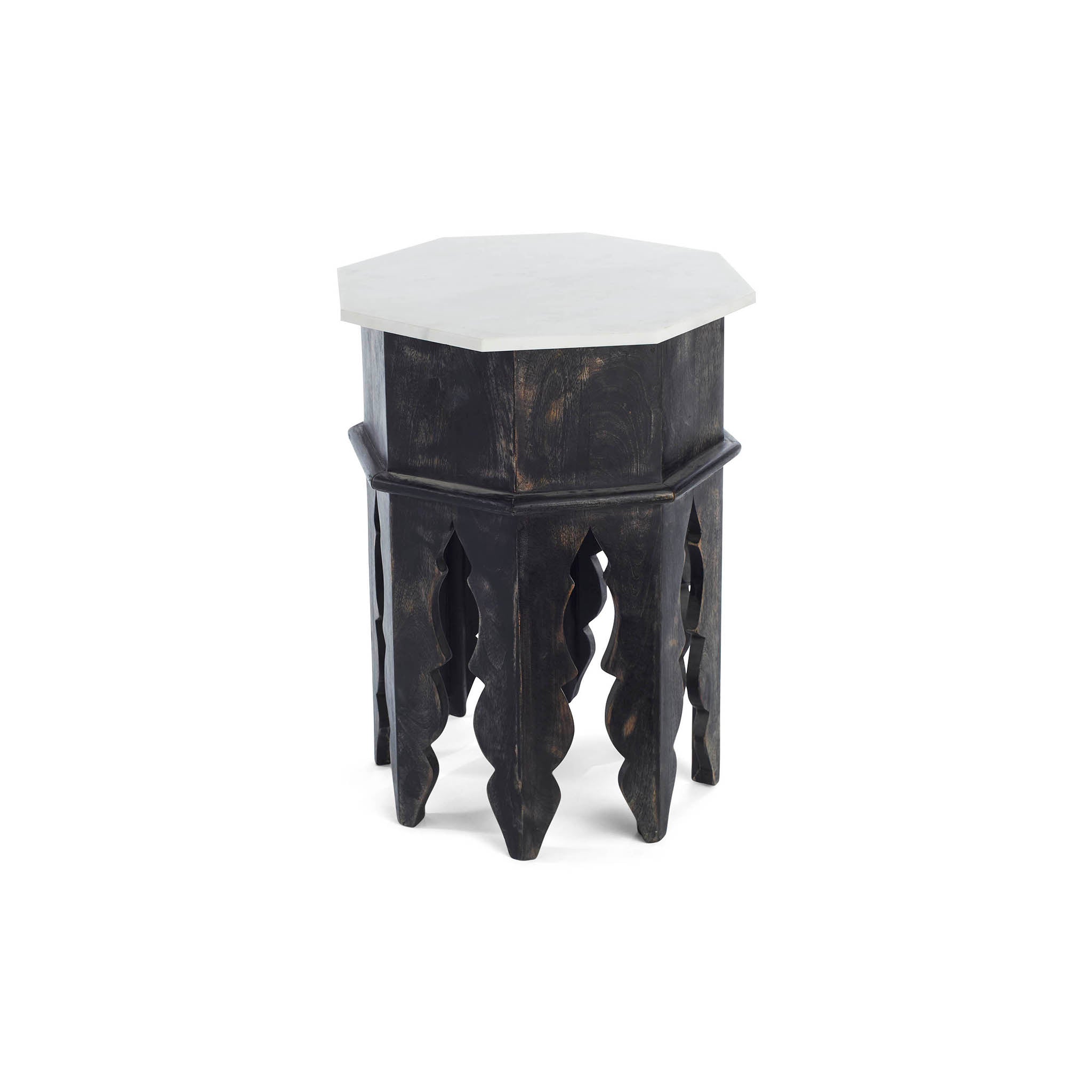 Marble and Wood Moroccan Side Table
