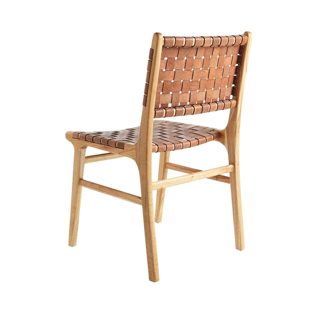 Behind View Of Woven Leather Dining Chair White Background