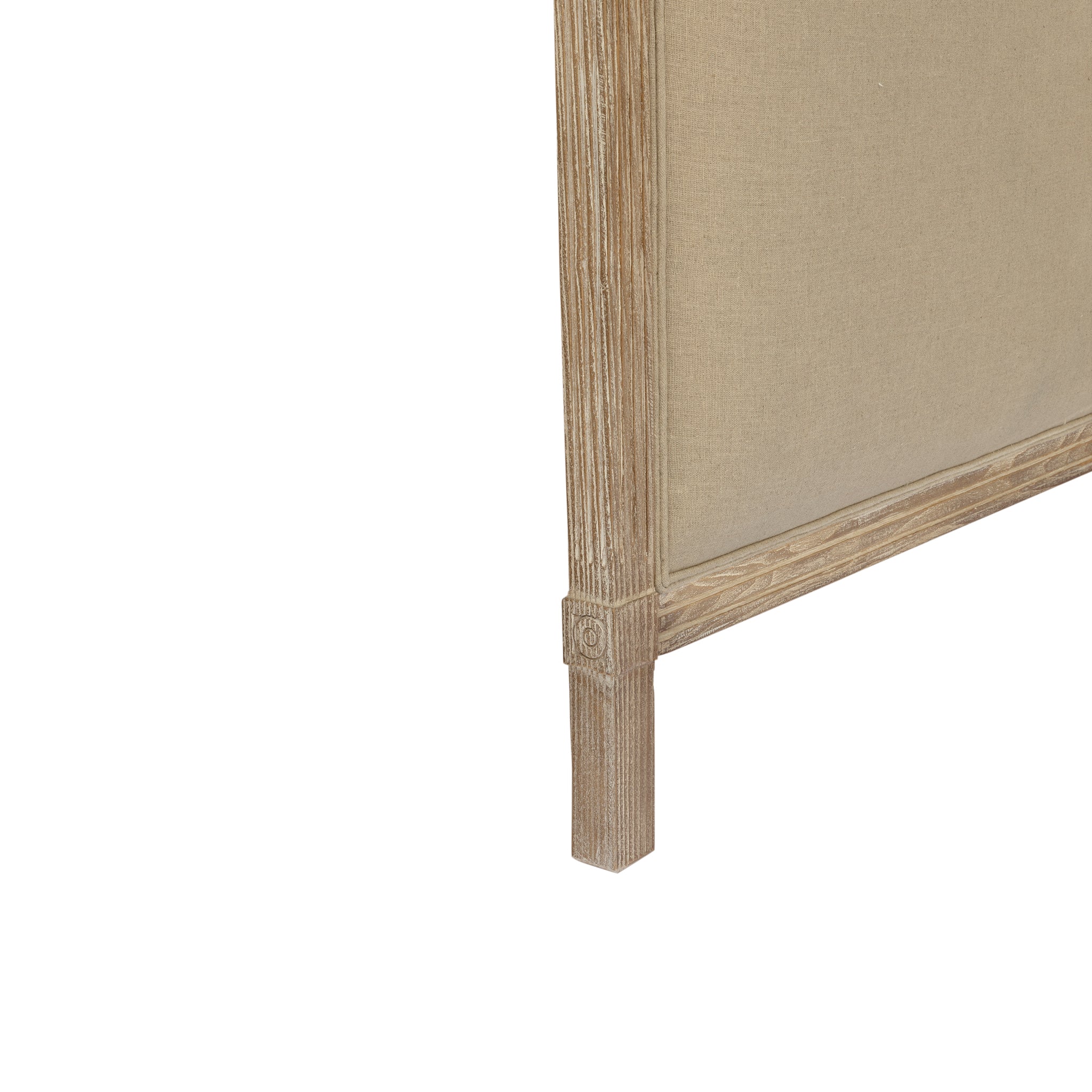 Warwick Headboard - close-up detail, white background, low-angle view of leg.