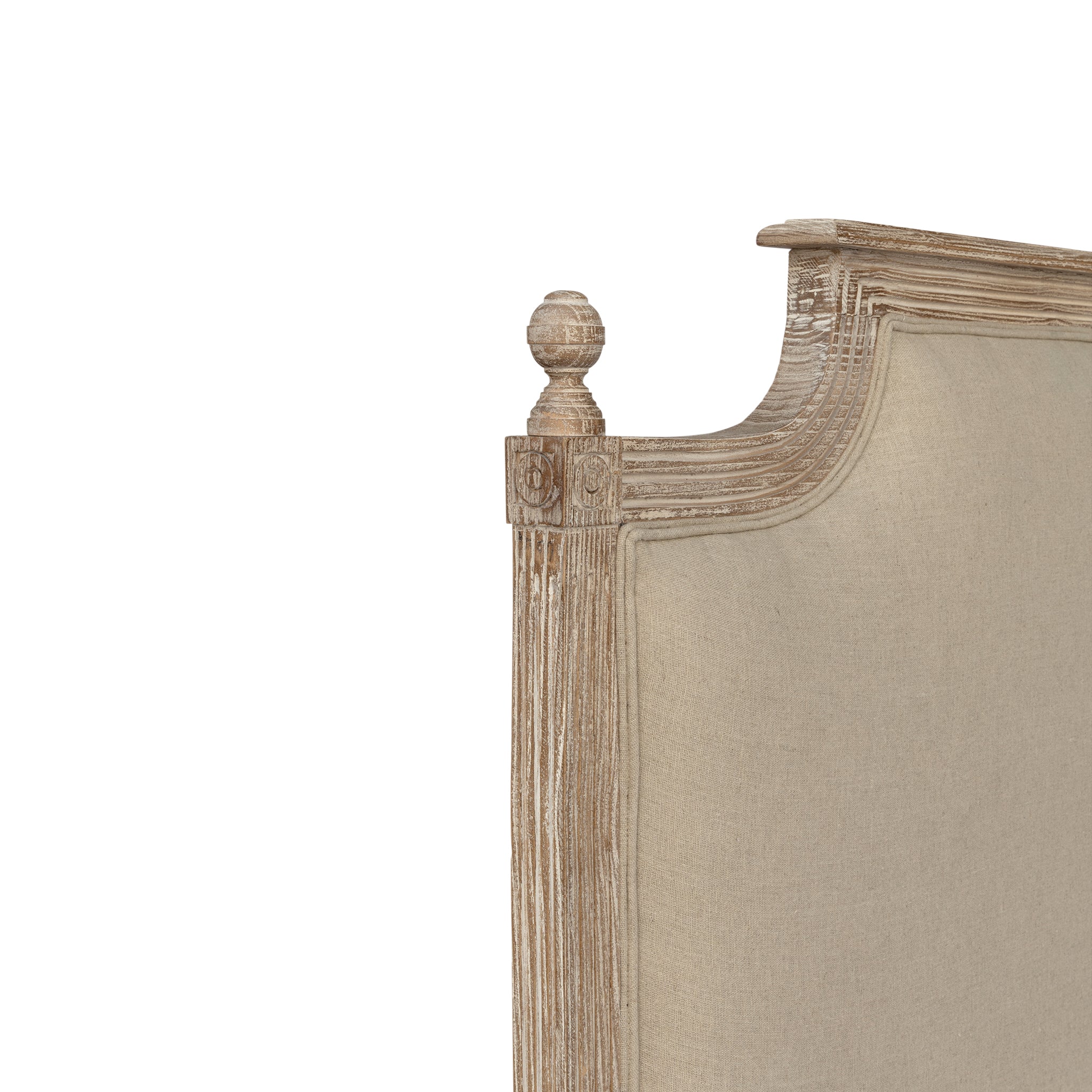 Warwick Headboard - close-up, white background, top corner detail.