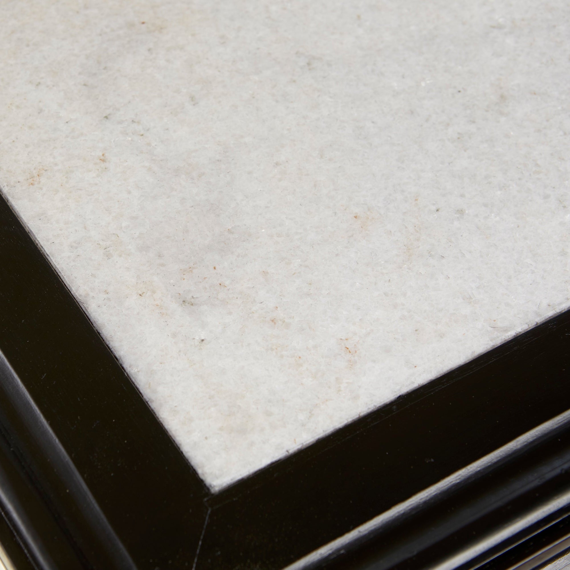 Barley Twist Desk – Black – close-up of corner with marble top.