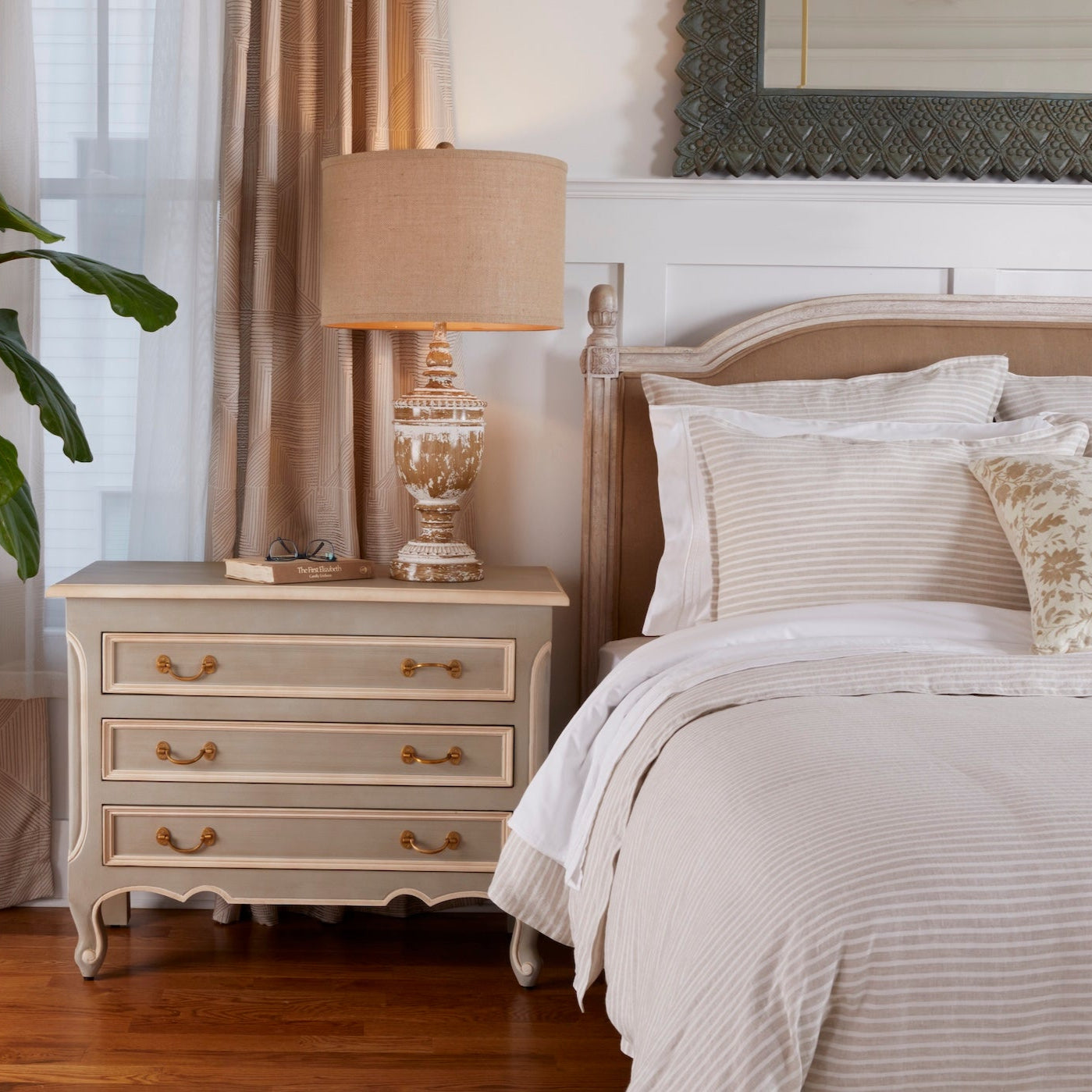 Norwich Mango Wood Three-Drawer Chest: Chest styled in bedroom setting