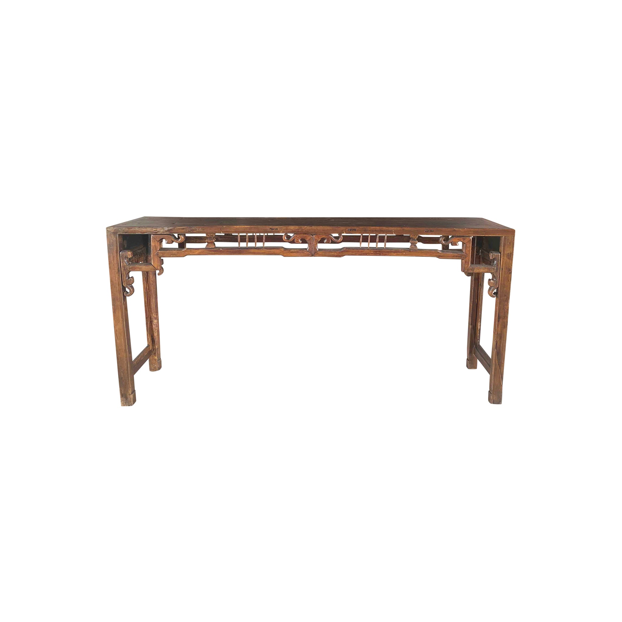 Vintage Carved Wood Console | Handcrafted Elm Console Table
