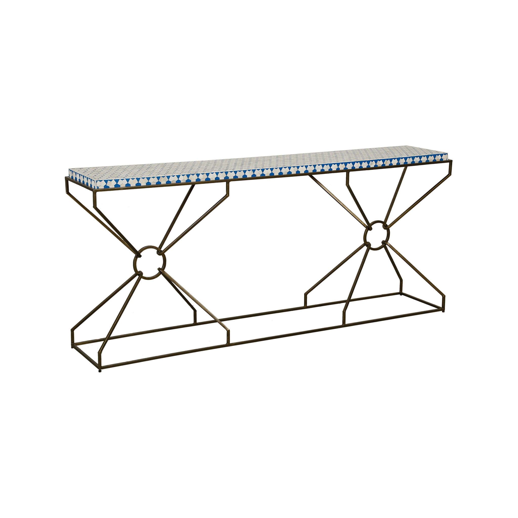 Bone Inlay Console Table with Brass Base | Wisteria