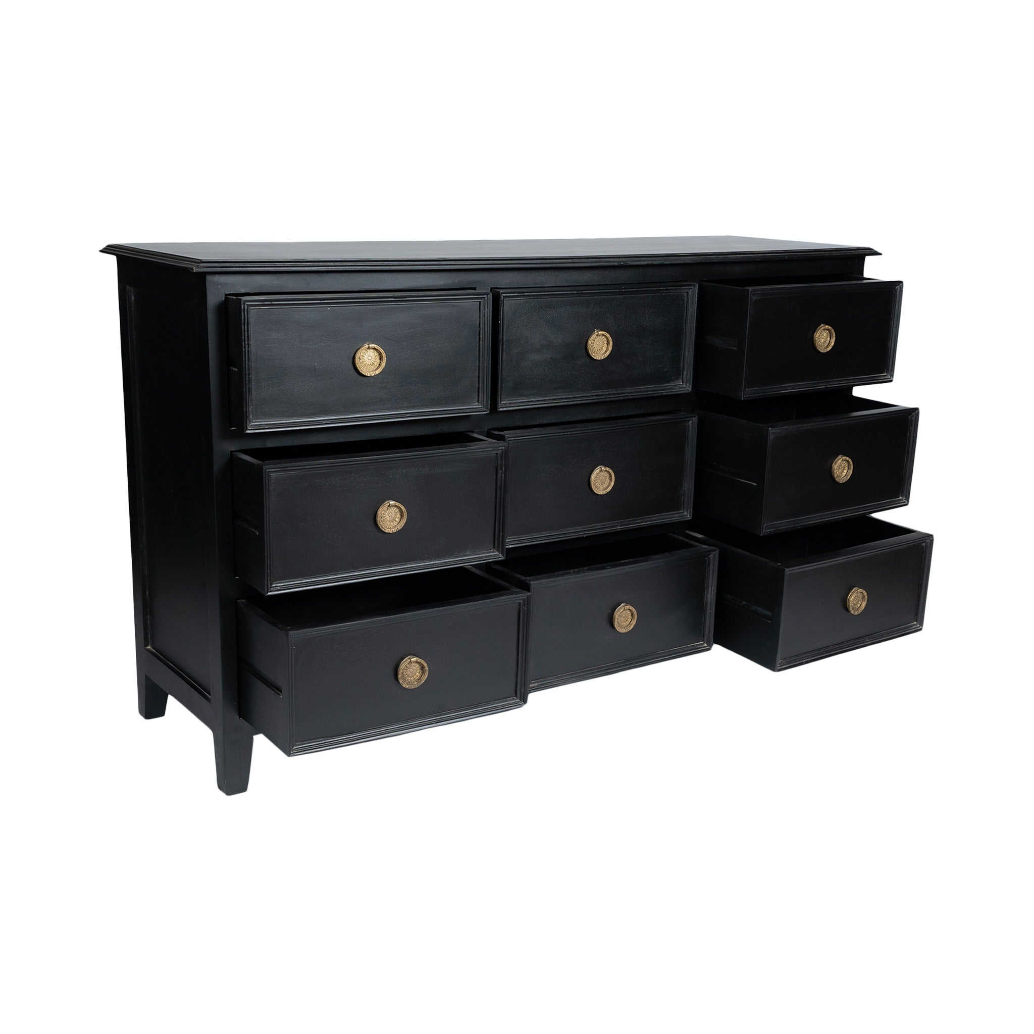 Kunj 9 Drawer Dresser – Premium Mango Wood, Black Finish, Timeless Design