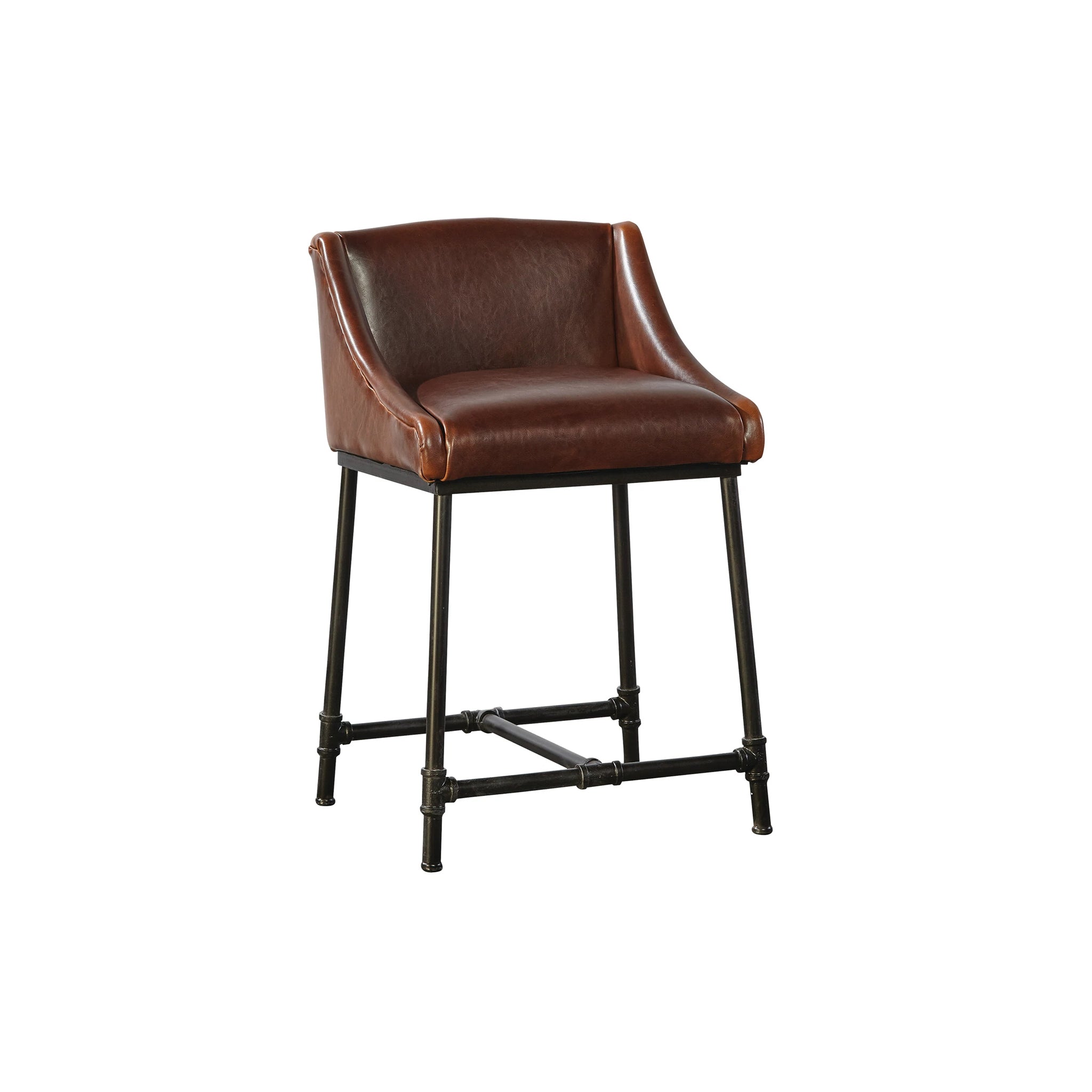 Industrial Iron and Leather Counter Stool