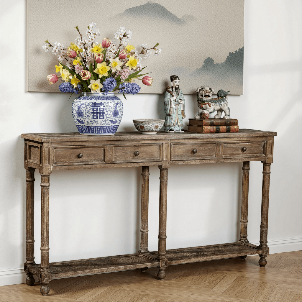 Distressed Mahogany Narrow Console - Wisteria
