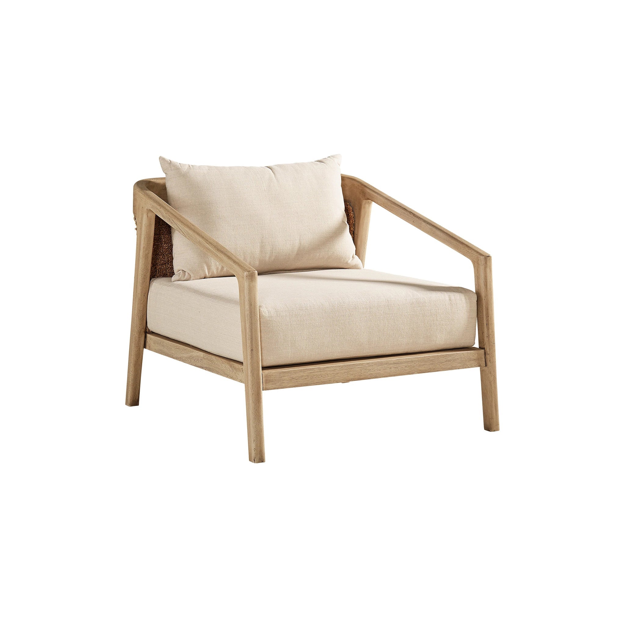 Mid-Century Linen and Rattan Lounge Chair
