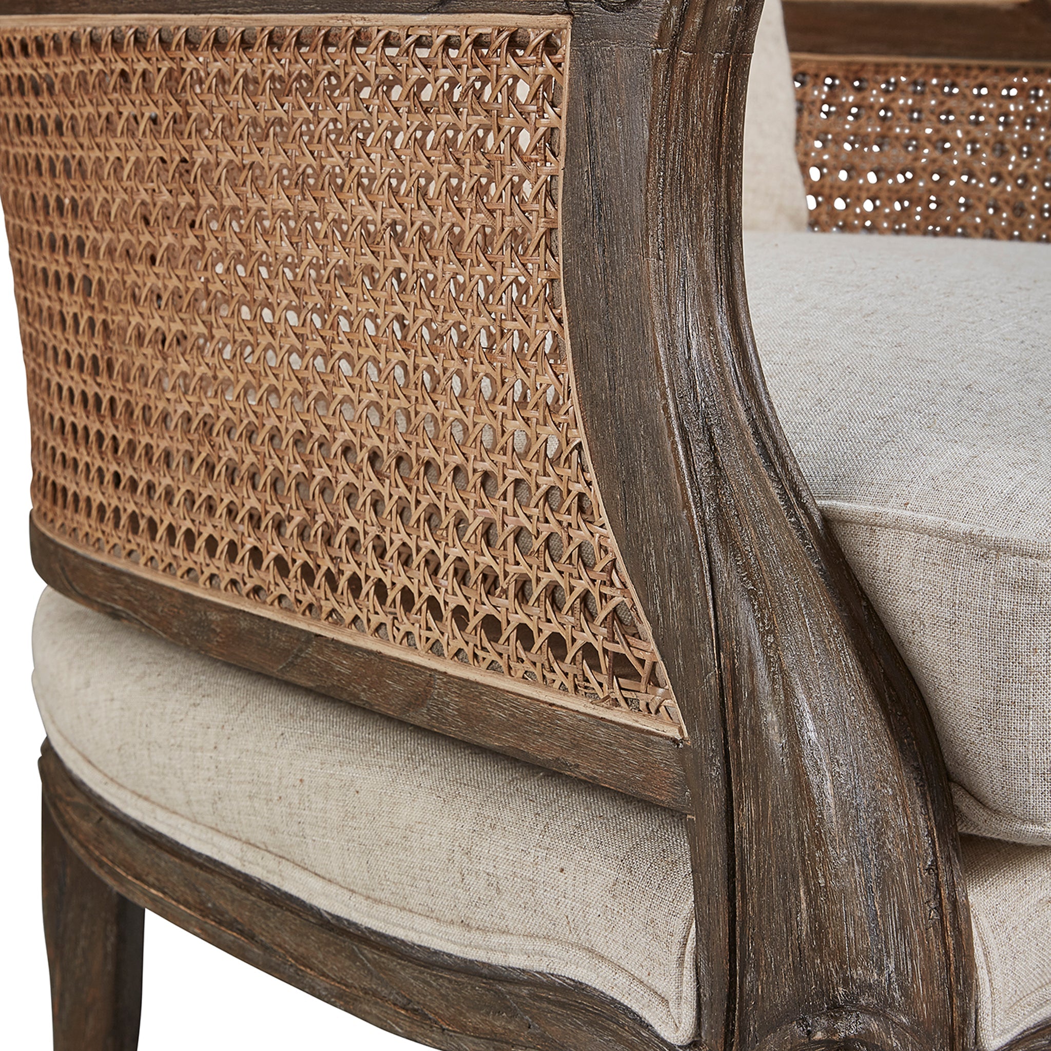 Linen and Rattan Wingback Chair