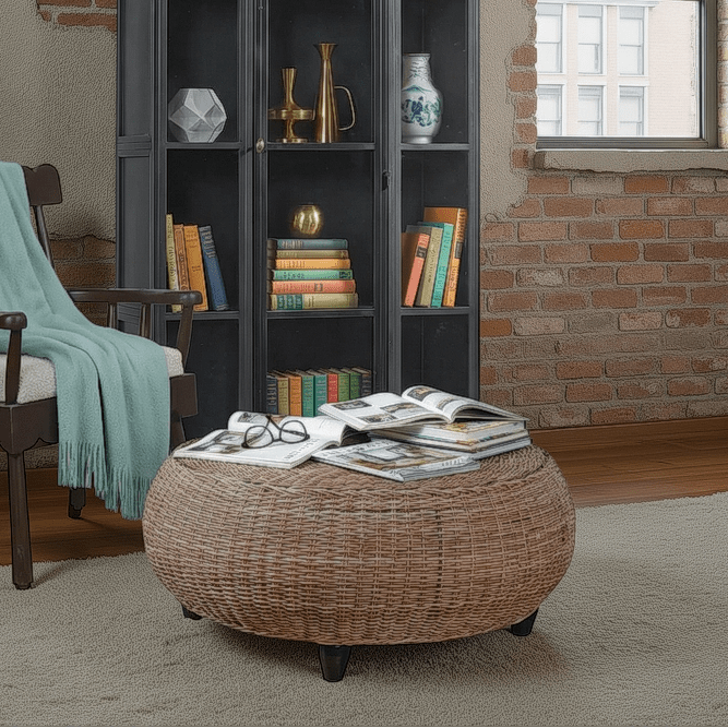 Woven Kubu Rattan Ottoman - Wisteria