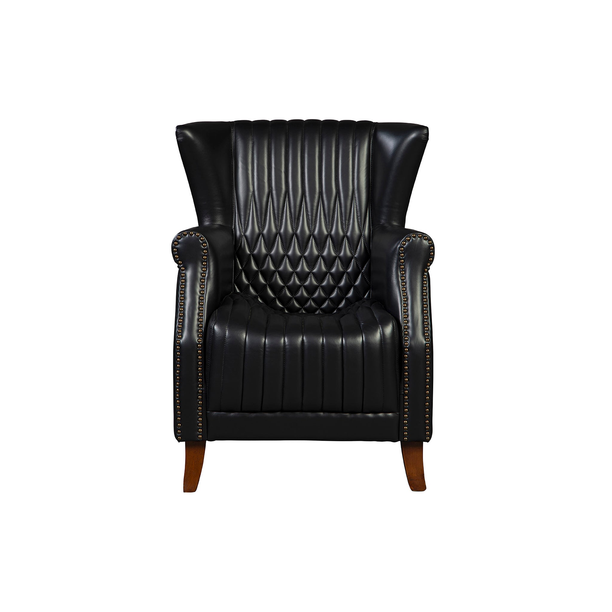 Black Les Puces Leather Club Chair: Front view, diamond-tufted black leather