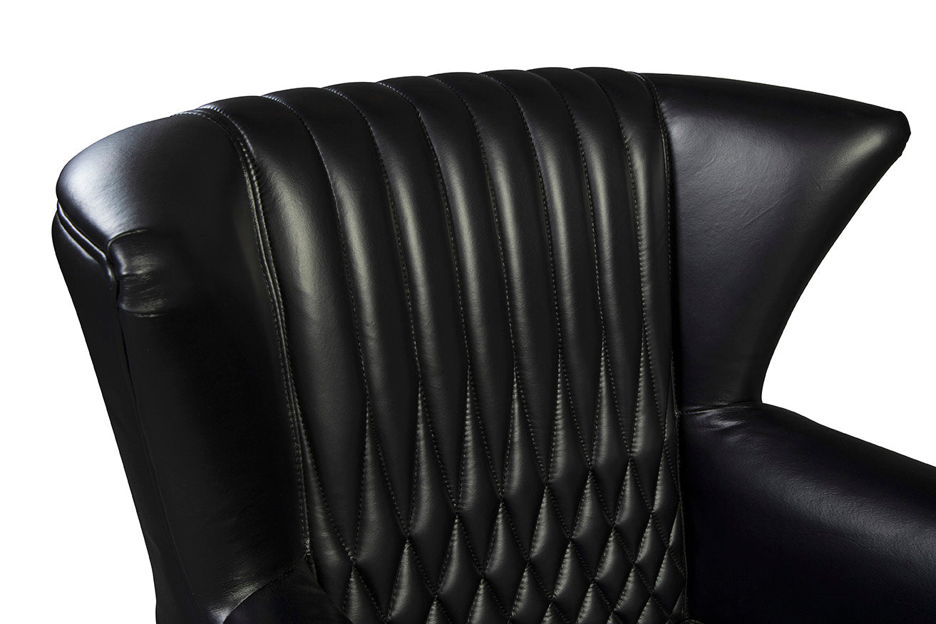 Black Les Puces Leather Club Chair: Angled armrest with tufted leather