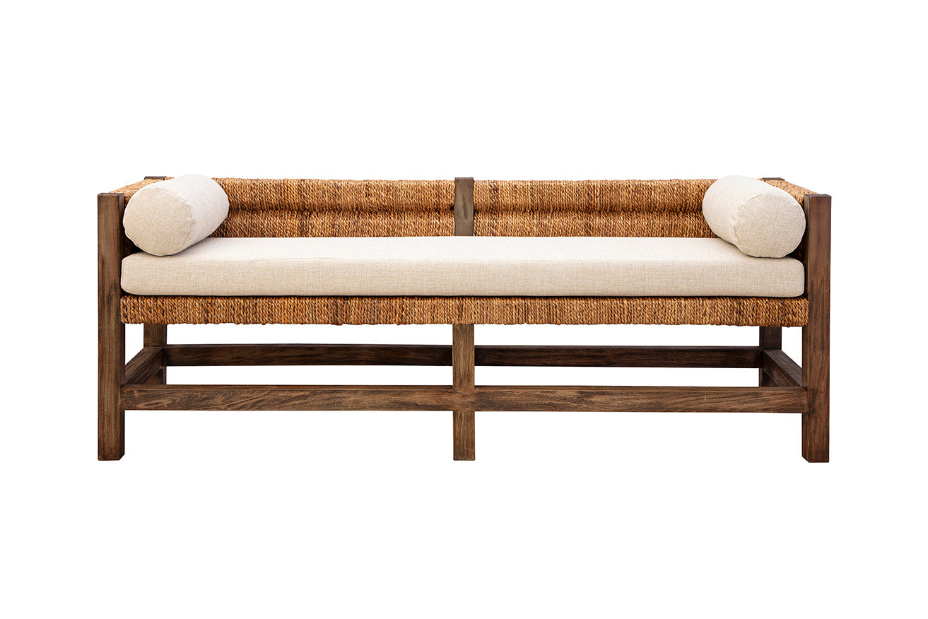 Cotswold Woven Seagrass Bench (with Back)