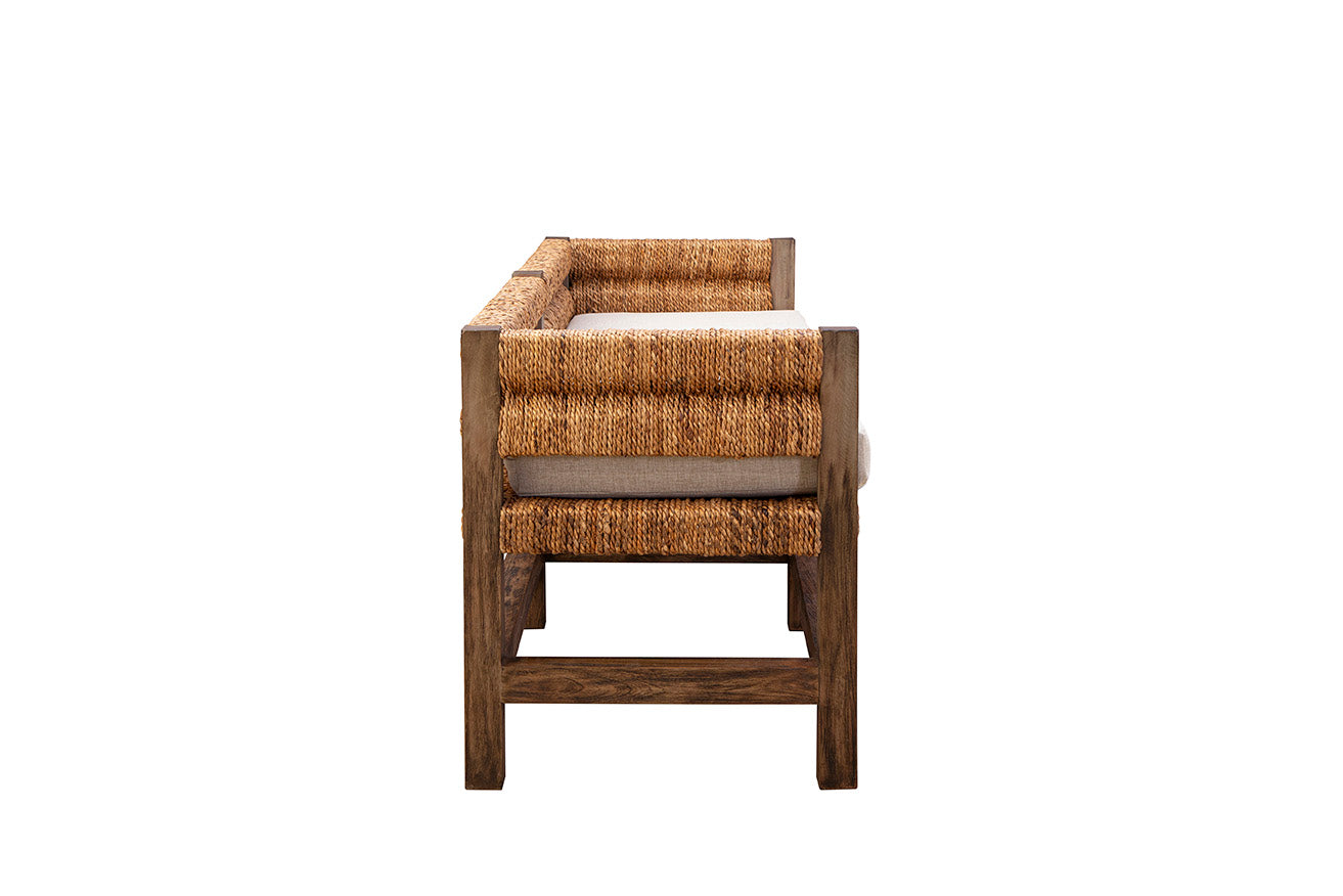 Cotswold Woven Seagrass Bench (with Back)